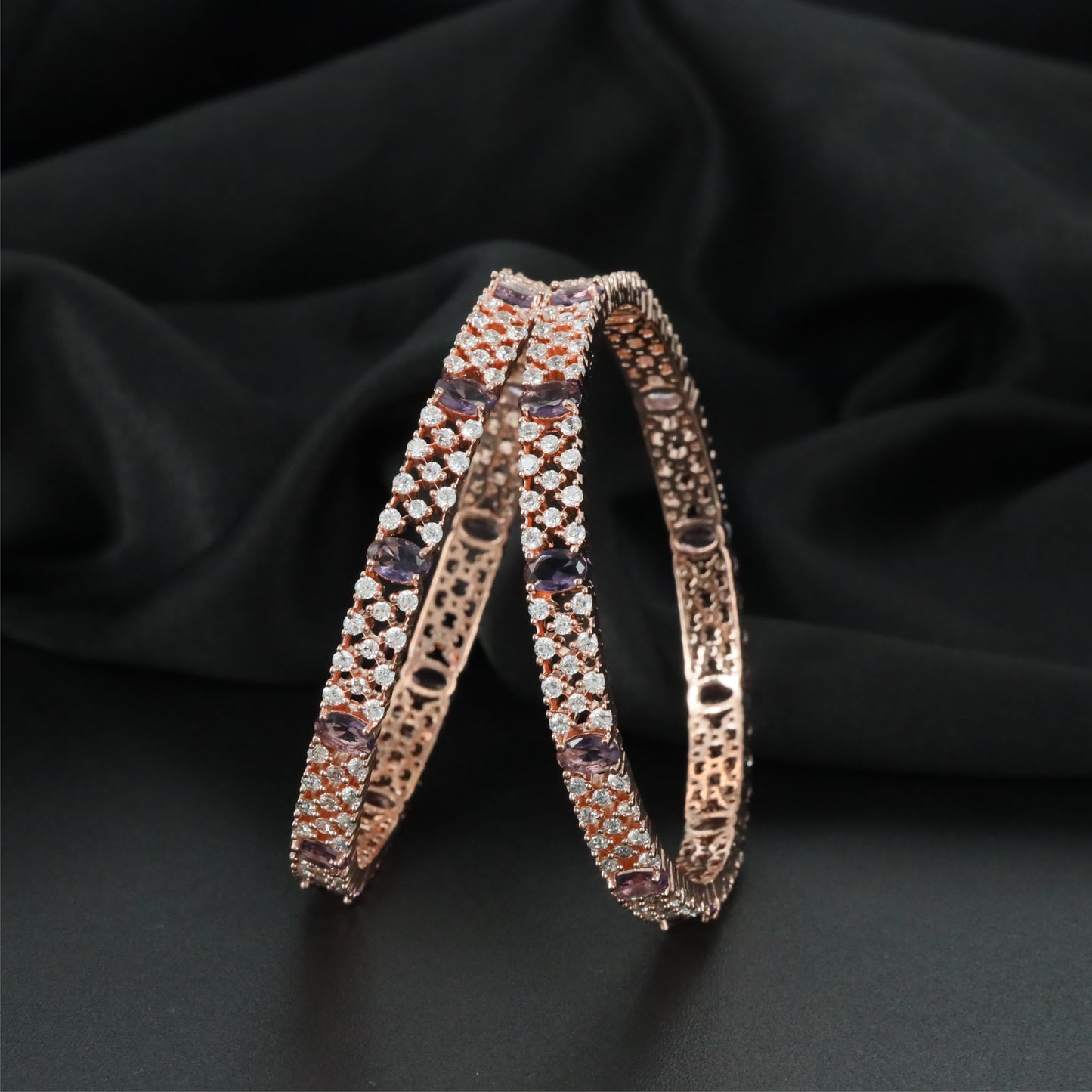 Architectural Border Rose Gold Bangles with Dimensional Surface Design