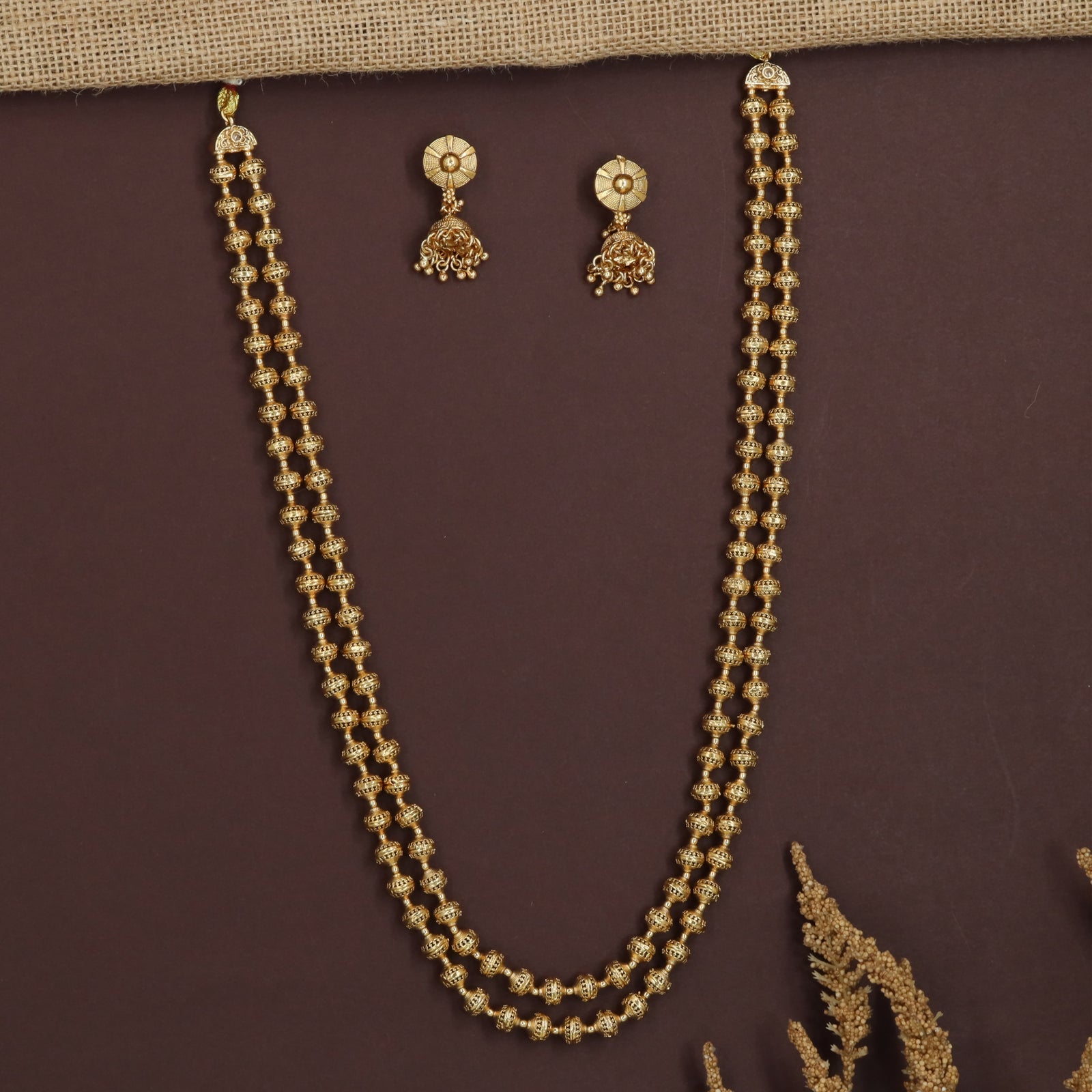 Throne Antique Beads Necklace with Textured Dual Strand Detailing