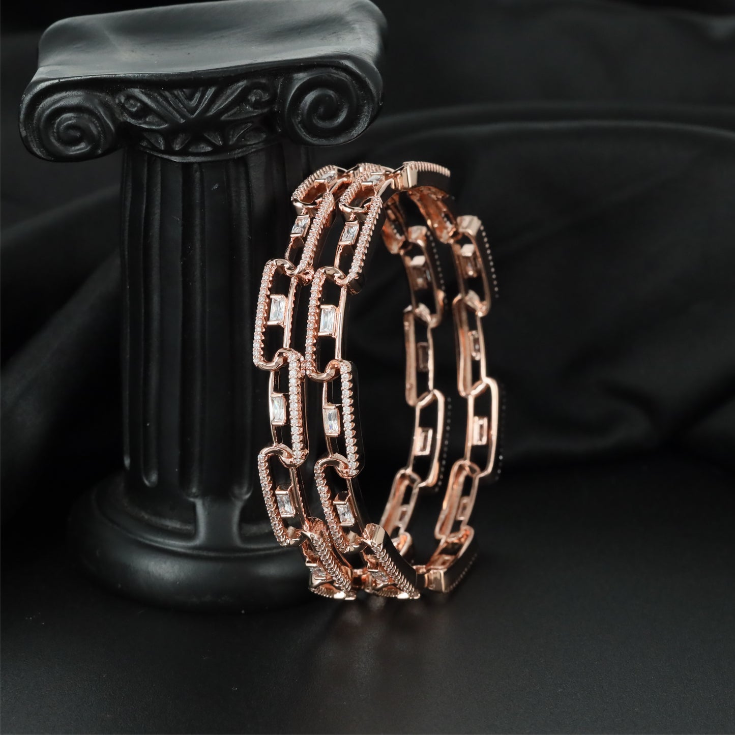 Linked Profile Rose Gold Bangles with Continuous Connector Layout