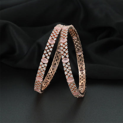 Crisscross Detail Rose Gold Bangles with Repeating Centre Highlights