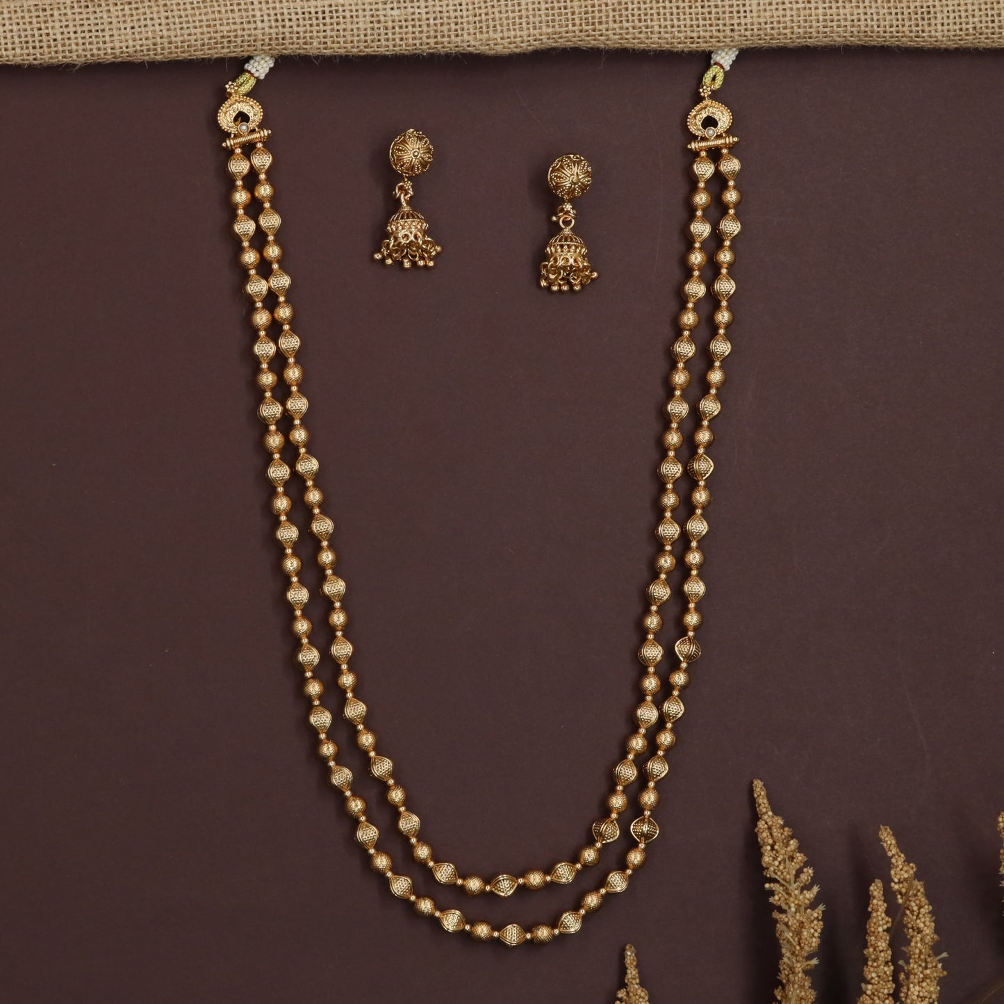 Opal Antique Beads Necklace with Dual Strand Ball Arrangement