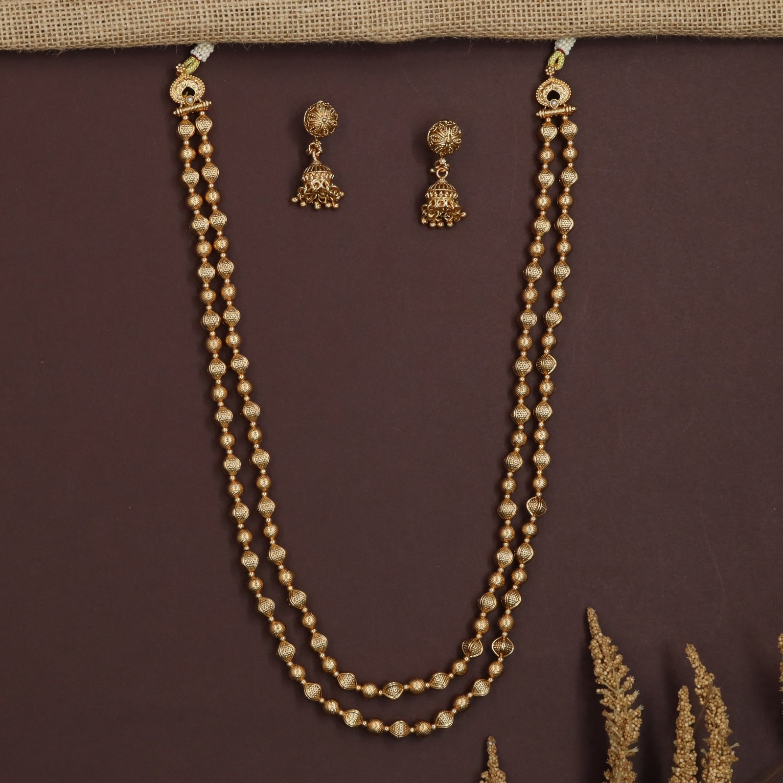 Opal Antique Beads Necklace with Dual Strand Ball Arrangement