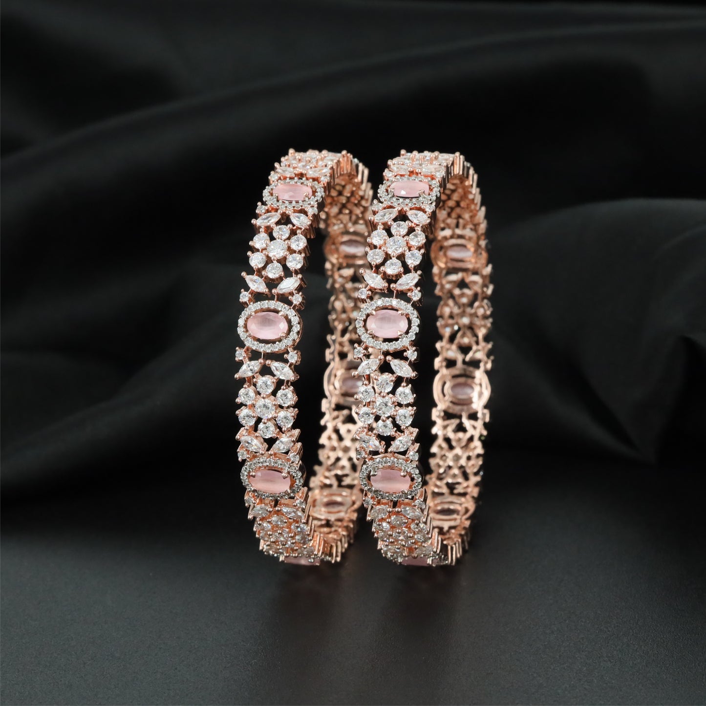 Floret Harmony Rose Gold Bangles with Repeating Centre Formation