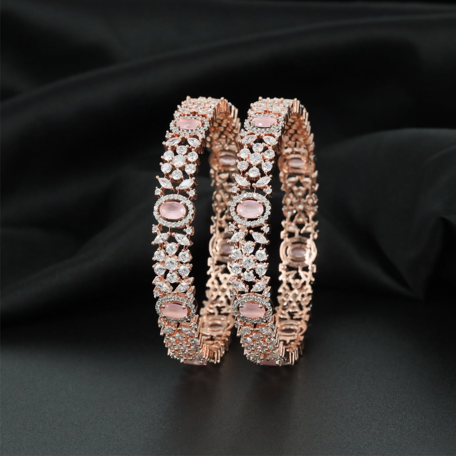 Floret Harmony Rose Gold Bangles with Repeating Centre Formation