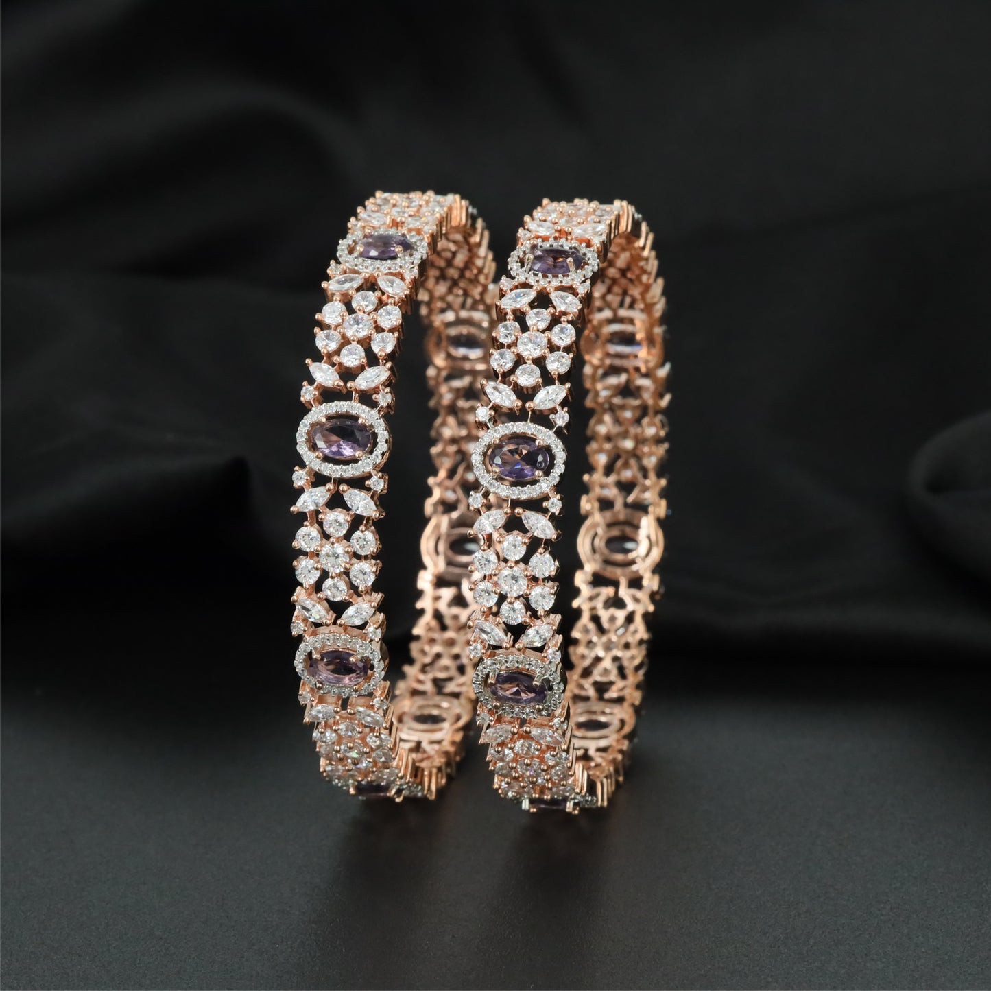 Grandeur Orbit Rose Gold Bangles with Balanced Framework Layout