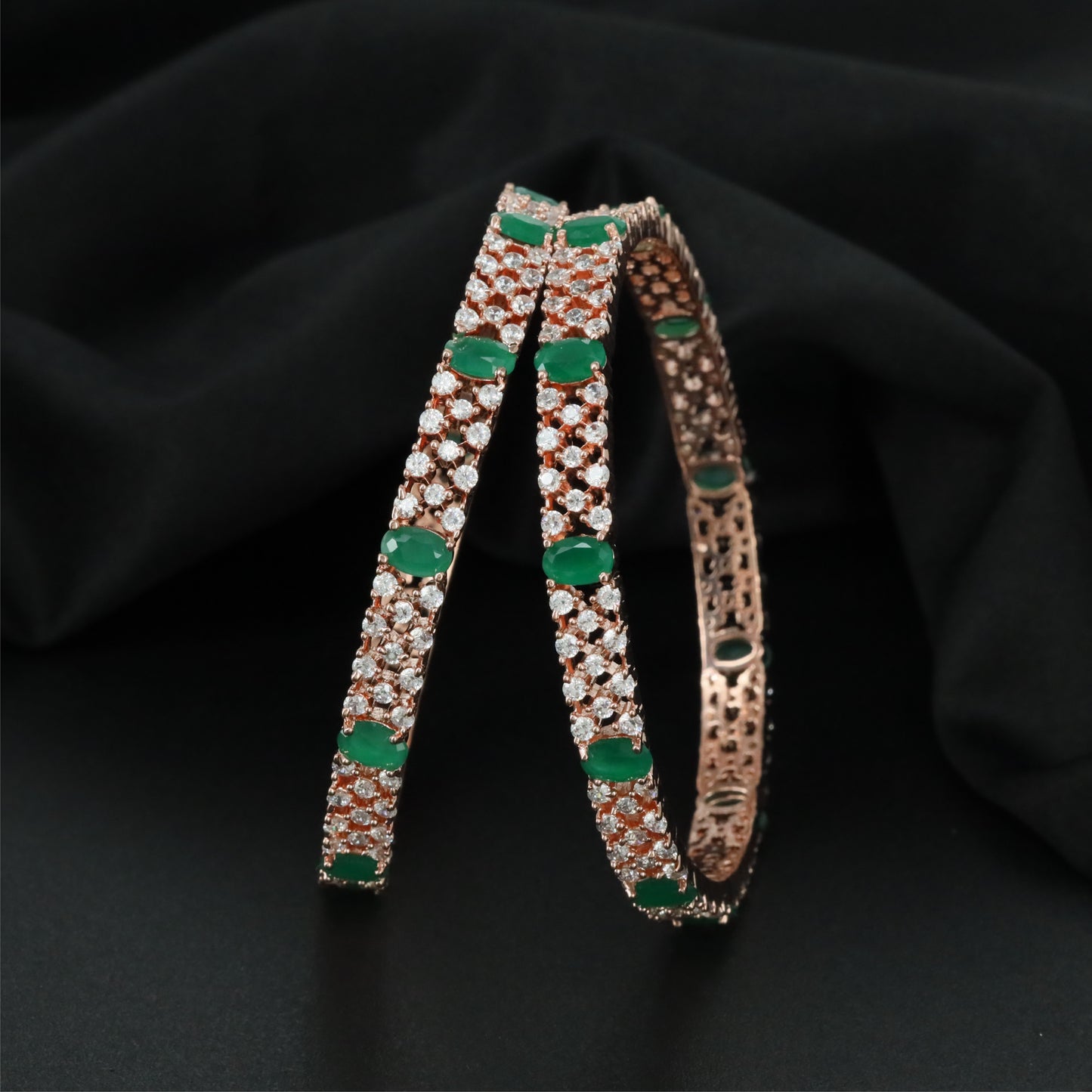 Open Lattice Rose Gold Bangles with Repeating Diamond Shape Sections