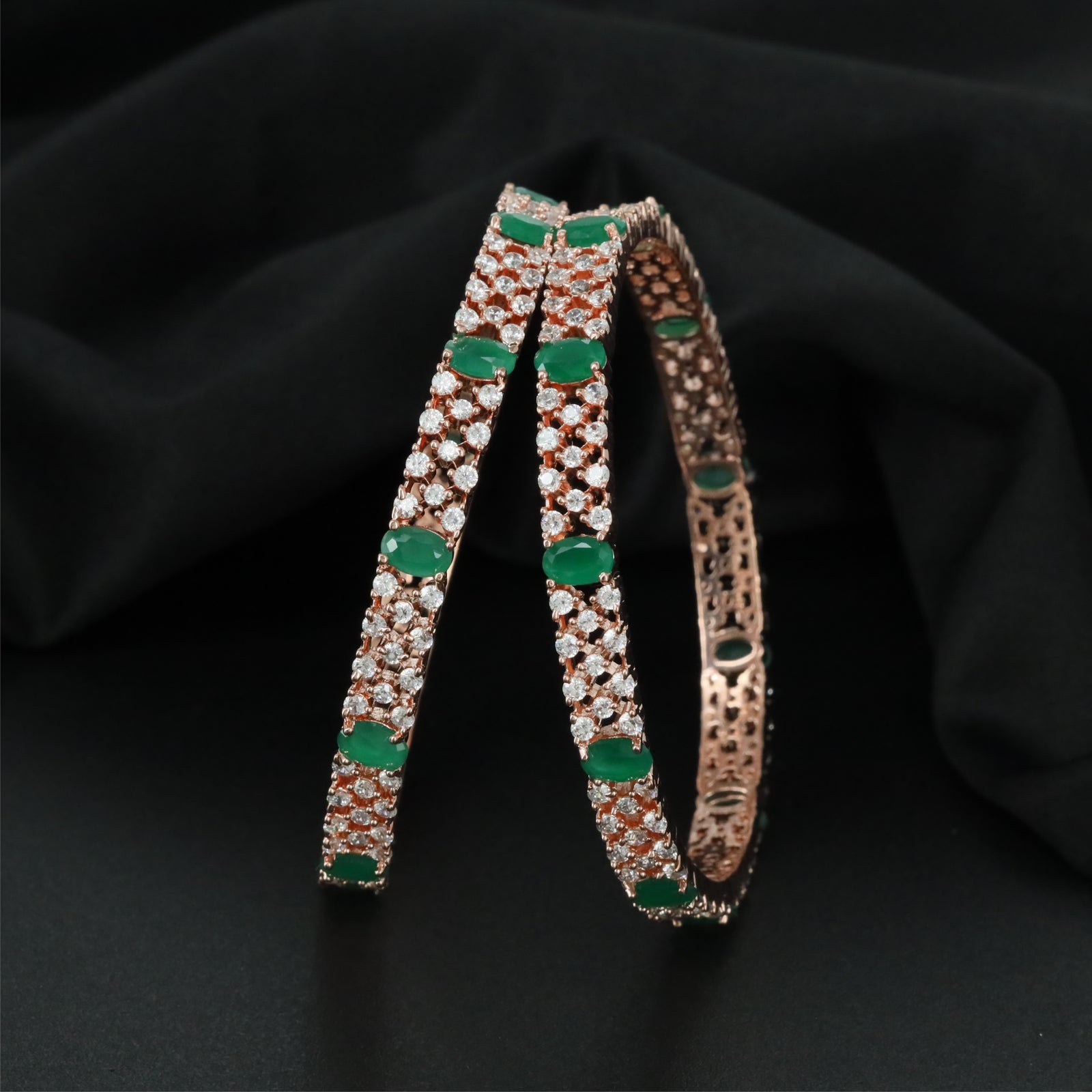 Open Lattice Rose Gold Bangles with Repeating Diamond Shape Sections
