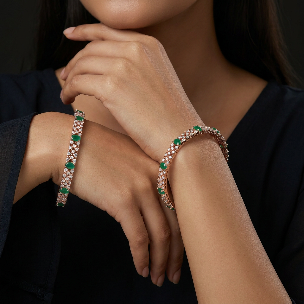 Open Lattice Rose Gold Bangles with Repeating Diamond Shape Sections
