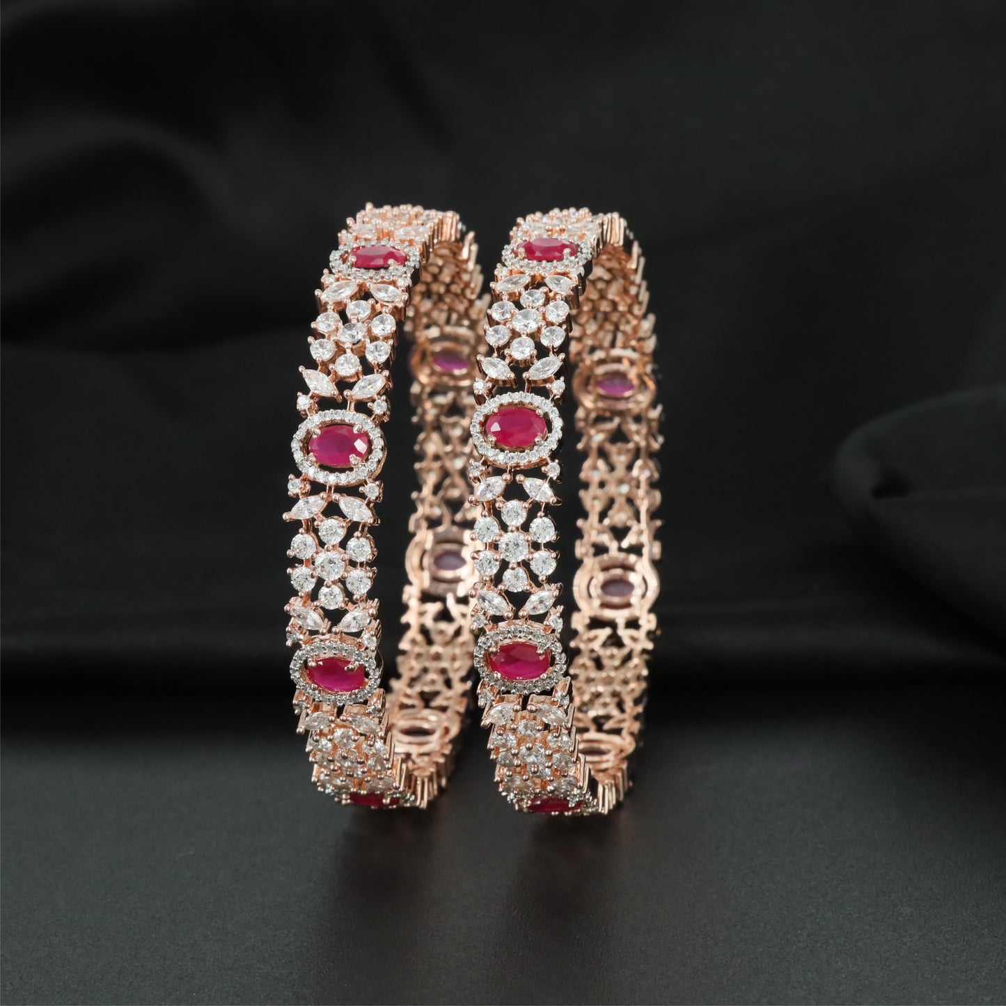 Bloom Orbit Rose Gold Bangles with Decorative Centre Formation