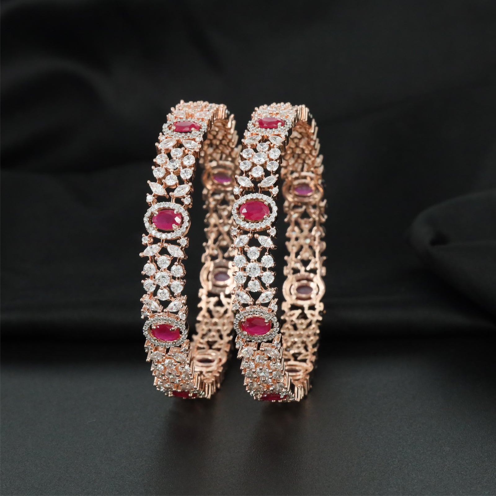 Bloom Orbit Rose Gold Bangles with Decorative Centre Formation