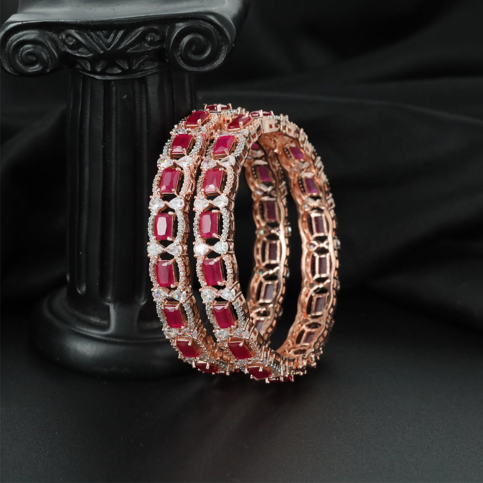 Premier Accent Gallery Rose Gold Bangles with Structured Open Framework