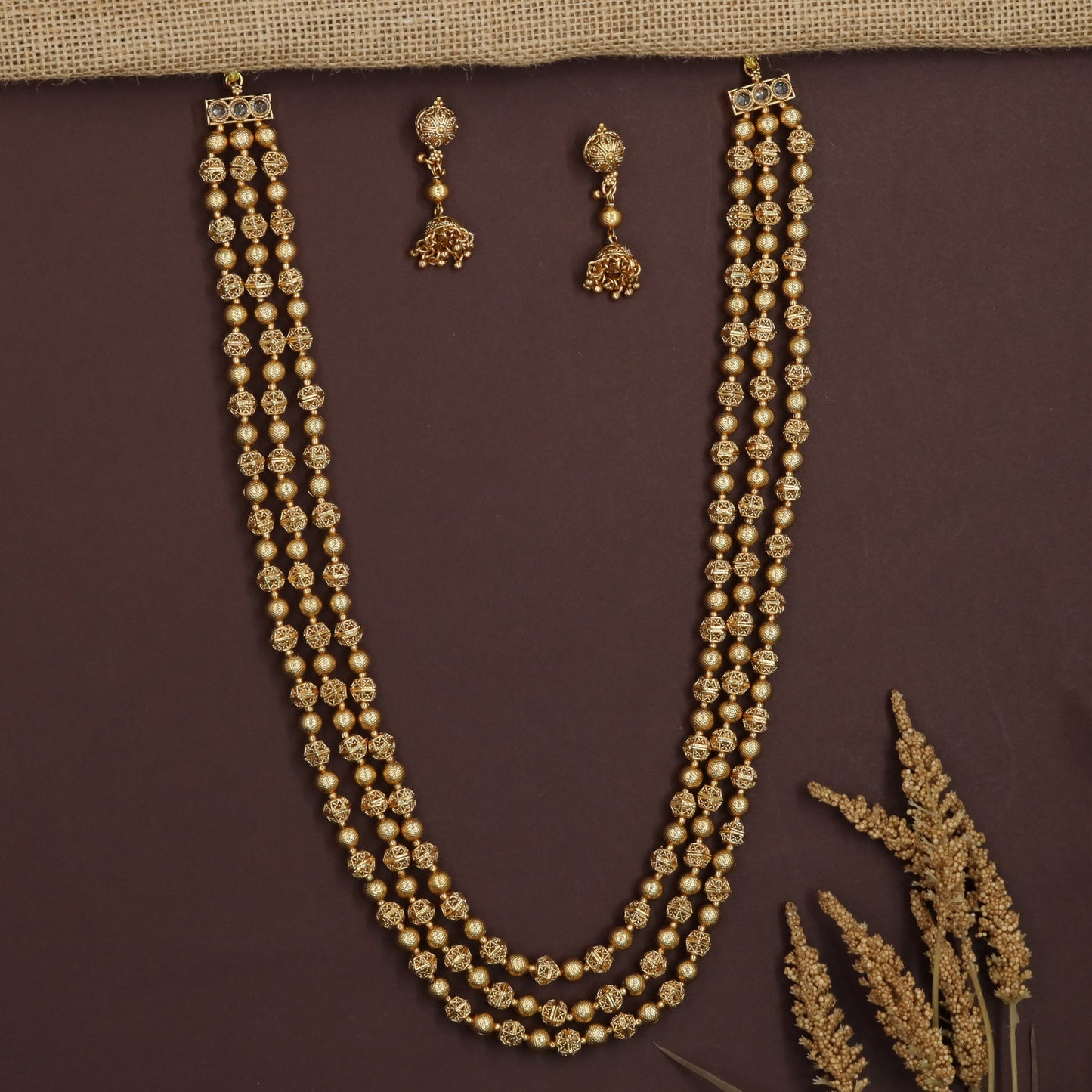 Antique Beads Necklace with Ornamental Triple Styling