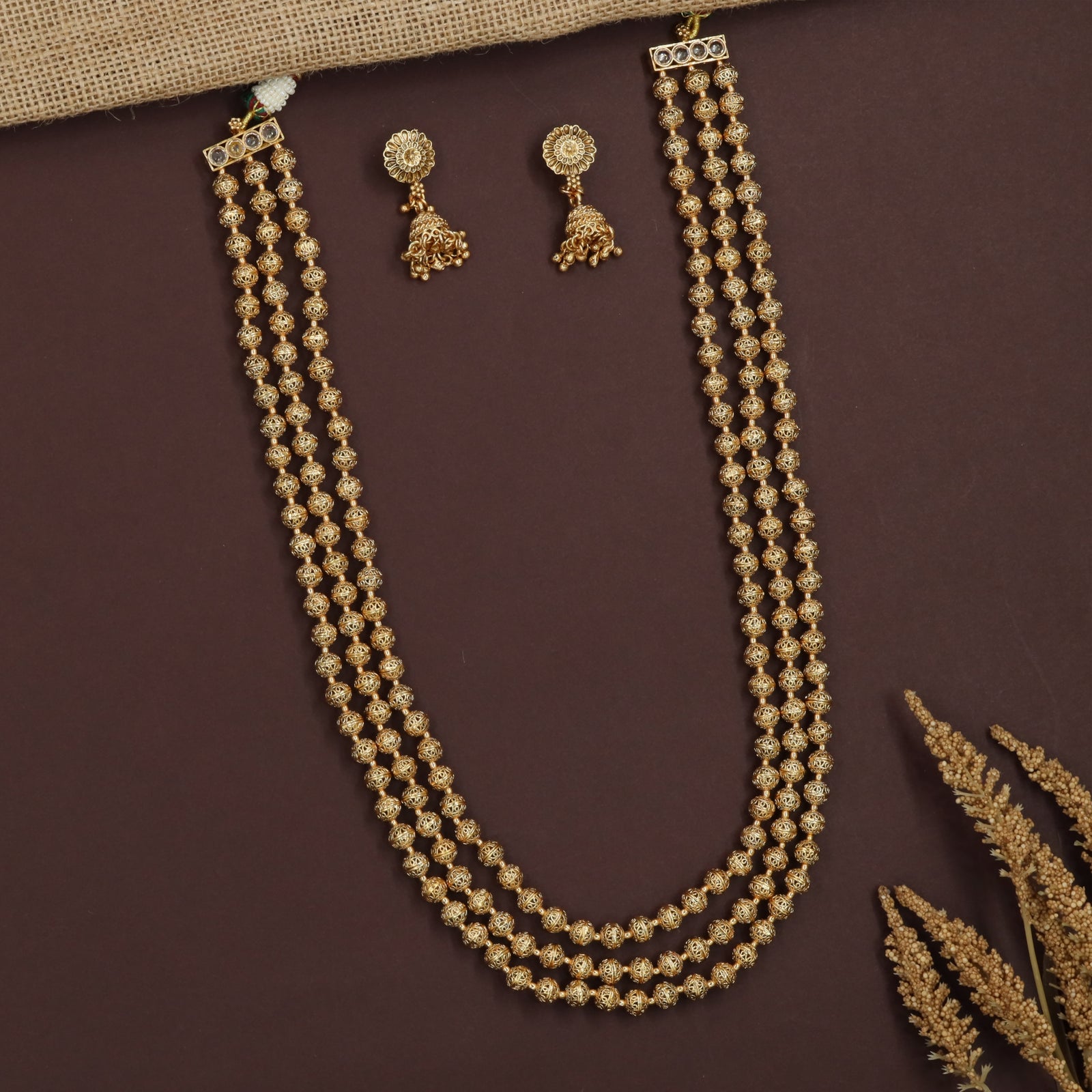 Classic Ball Beads Necklace with Curved Triple Arrangement