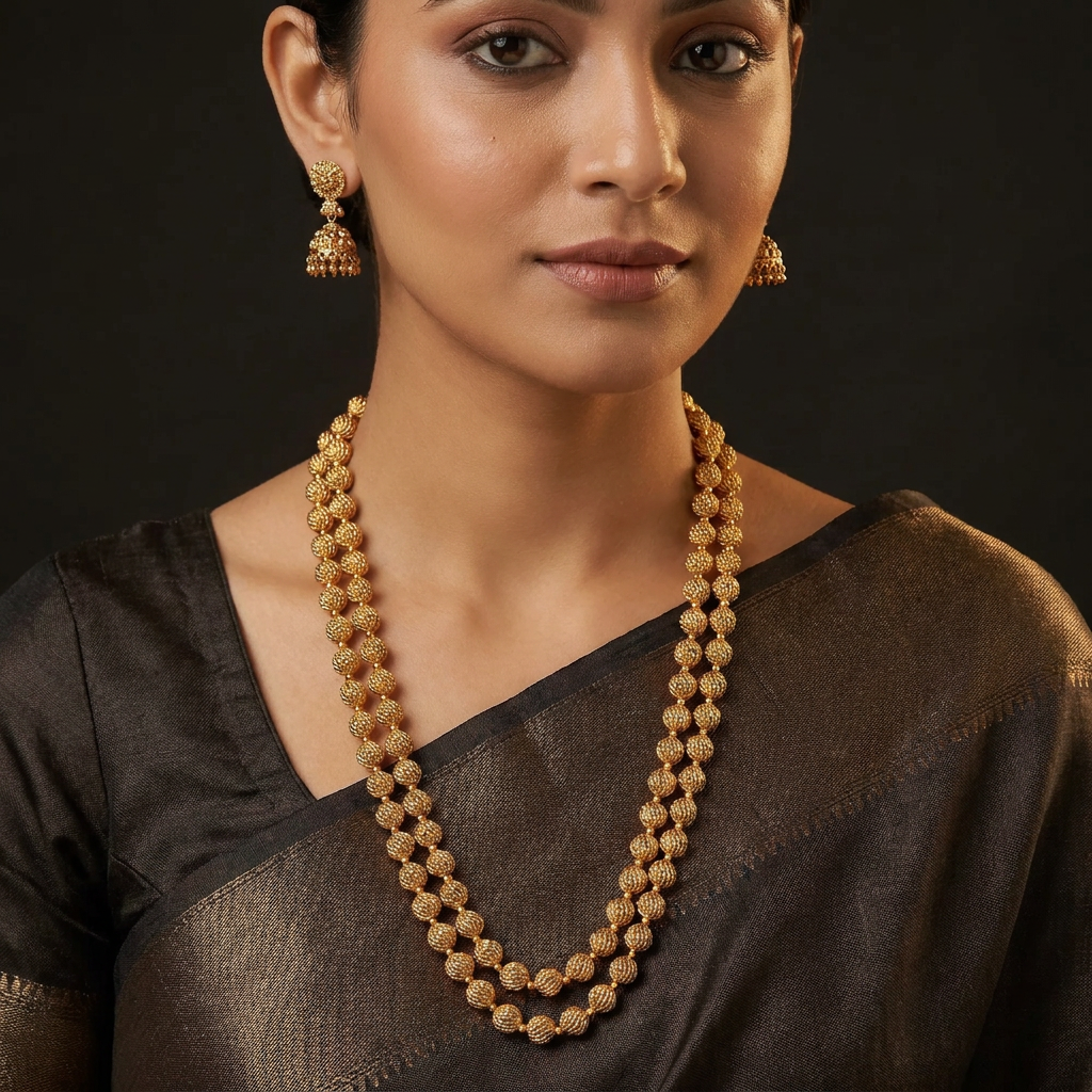 Ribbed Sphere Antique Necklace with Traditional Bead Styling
