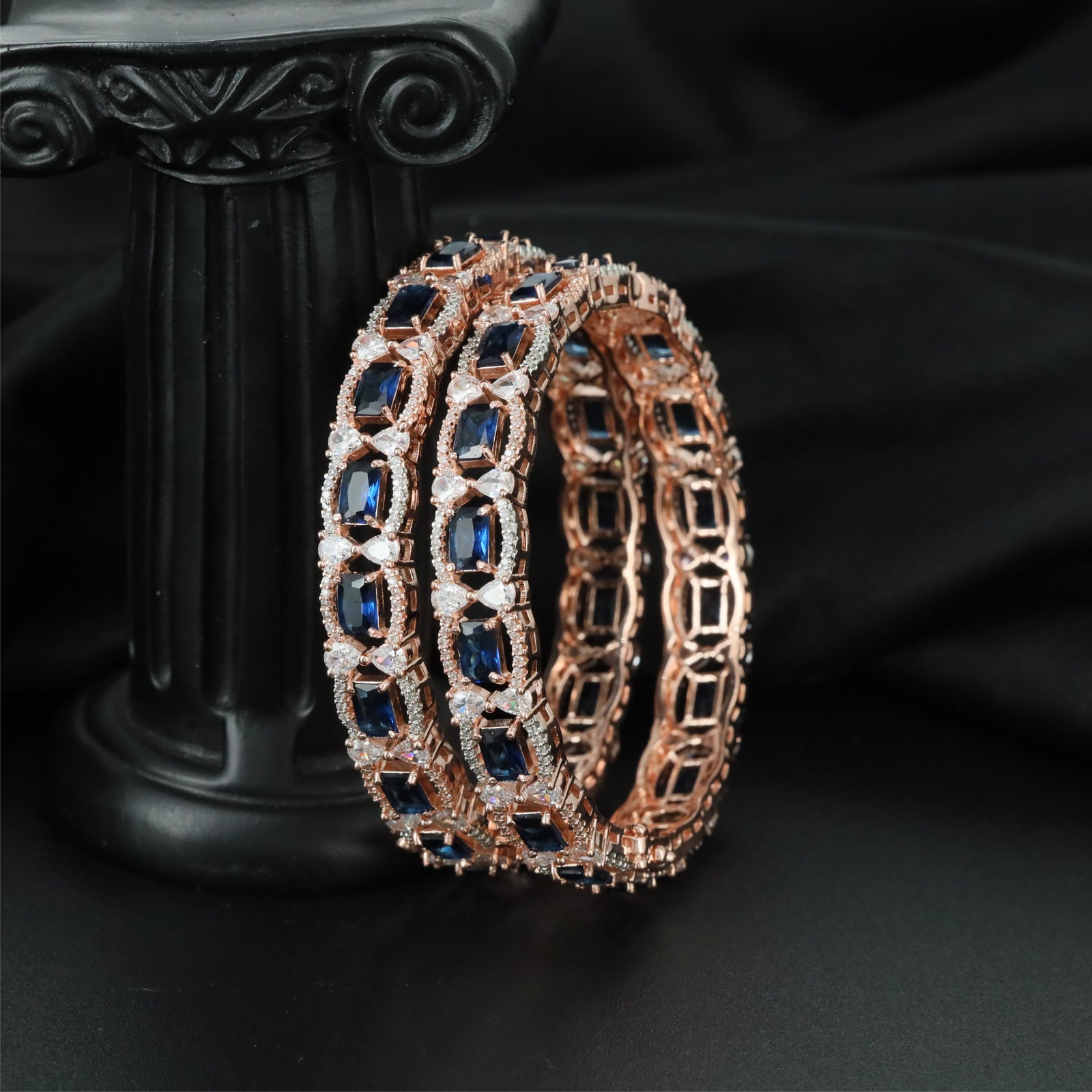 Boutique Floral Profile Rose Gold Bangles with Ornamental Side Construction