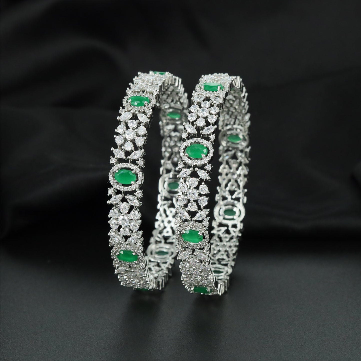 Grandeur Blossom Rhodium Bangles with Sculpted Openwork Design