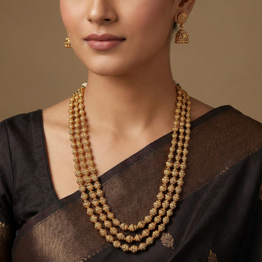 Vintage Ball Antique Necklace with Dense Side Detailing