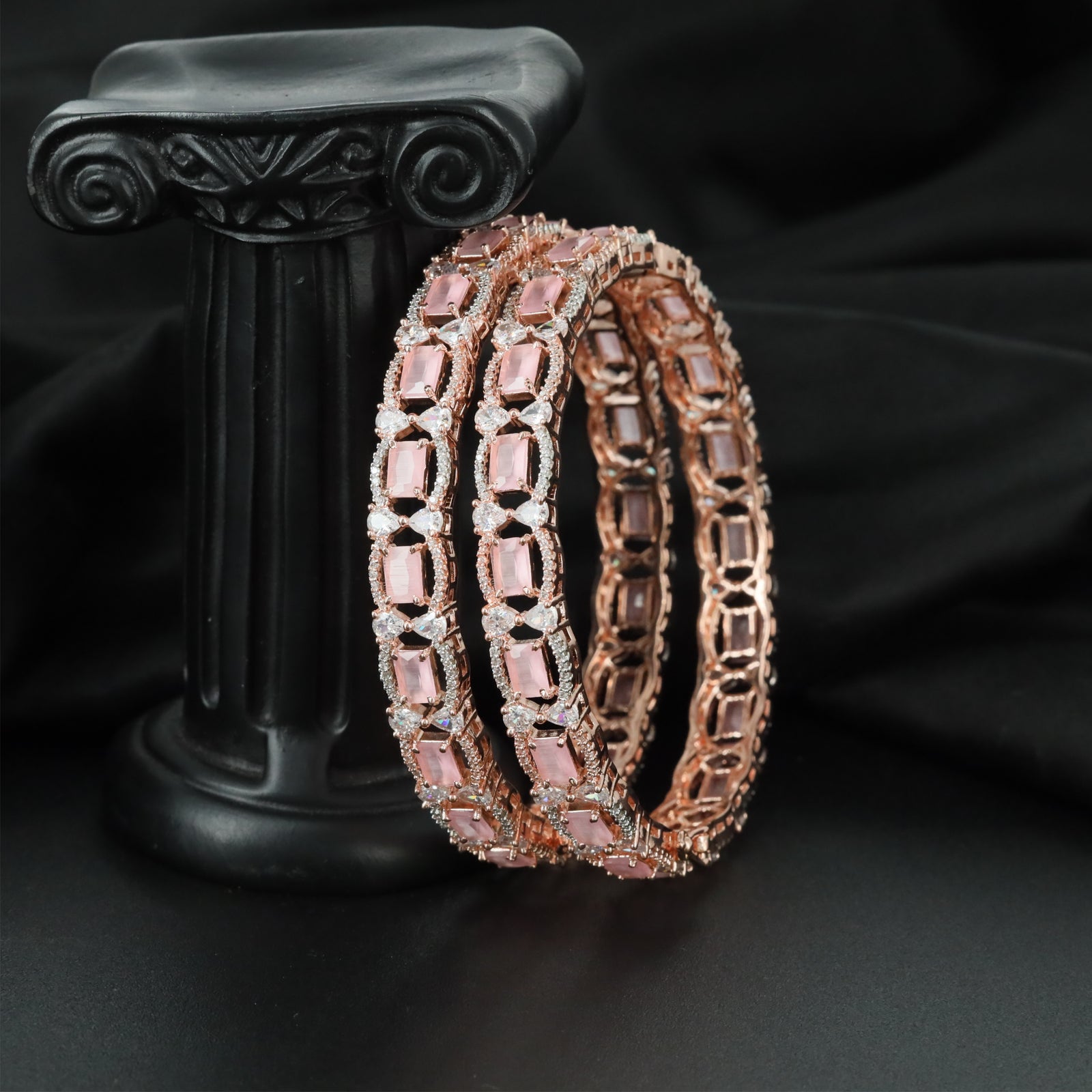 Gallery Border Arrangement Rose Gold Bangles with Continuous Open Profile