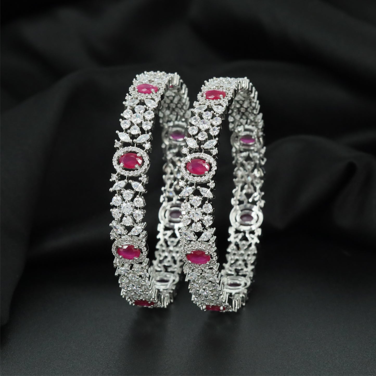 Riviera Petalwork Rhodium Bangles with Detailed Border Design