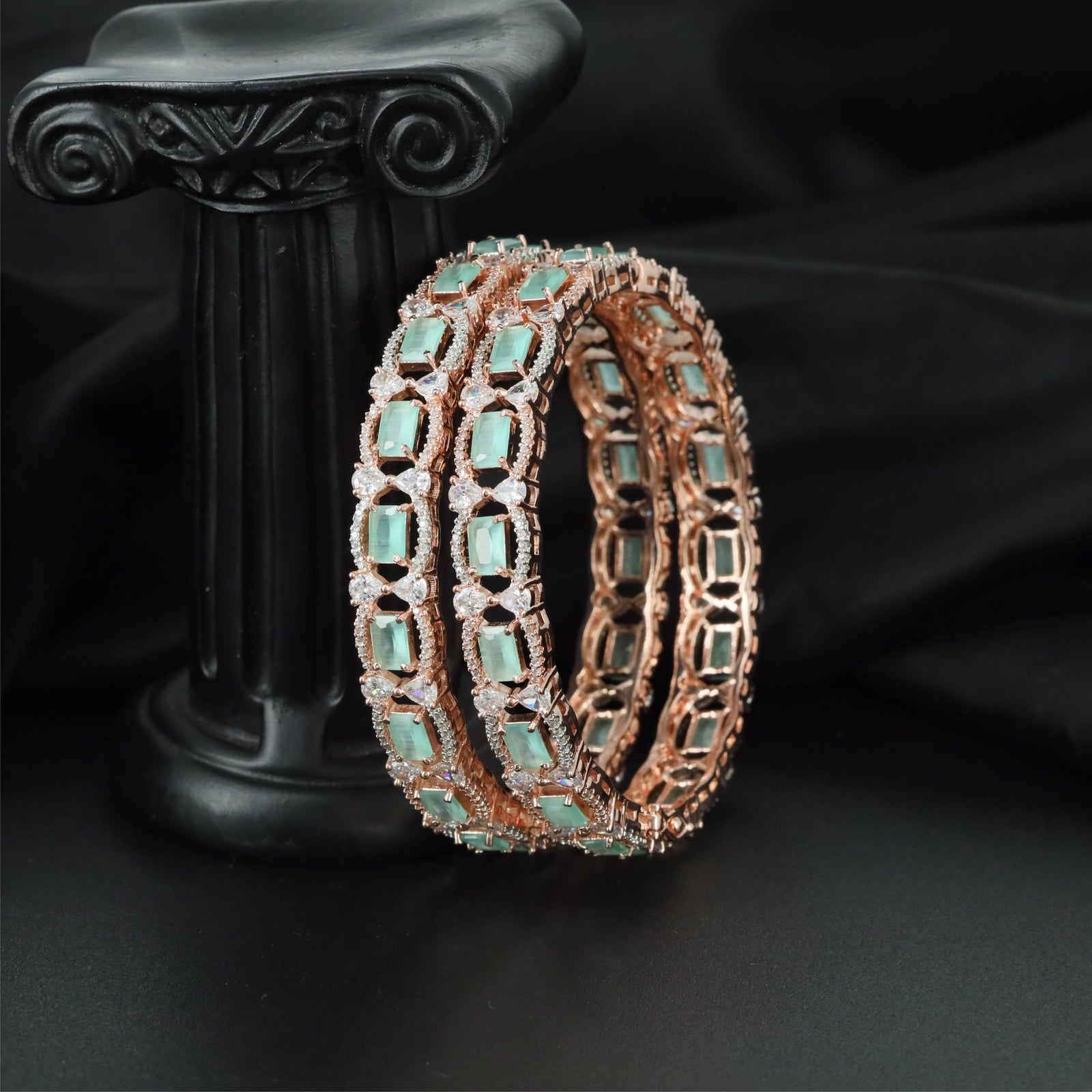 Vault Oval Rose Gold Bangles with Structured Centre Alignment