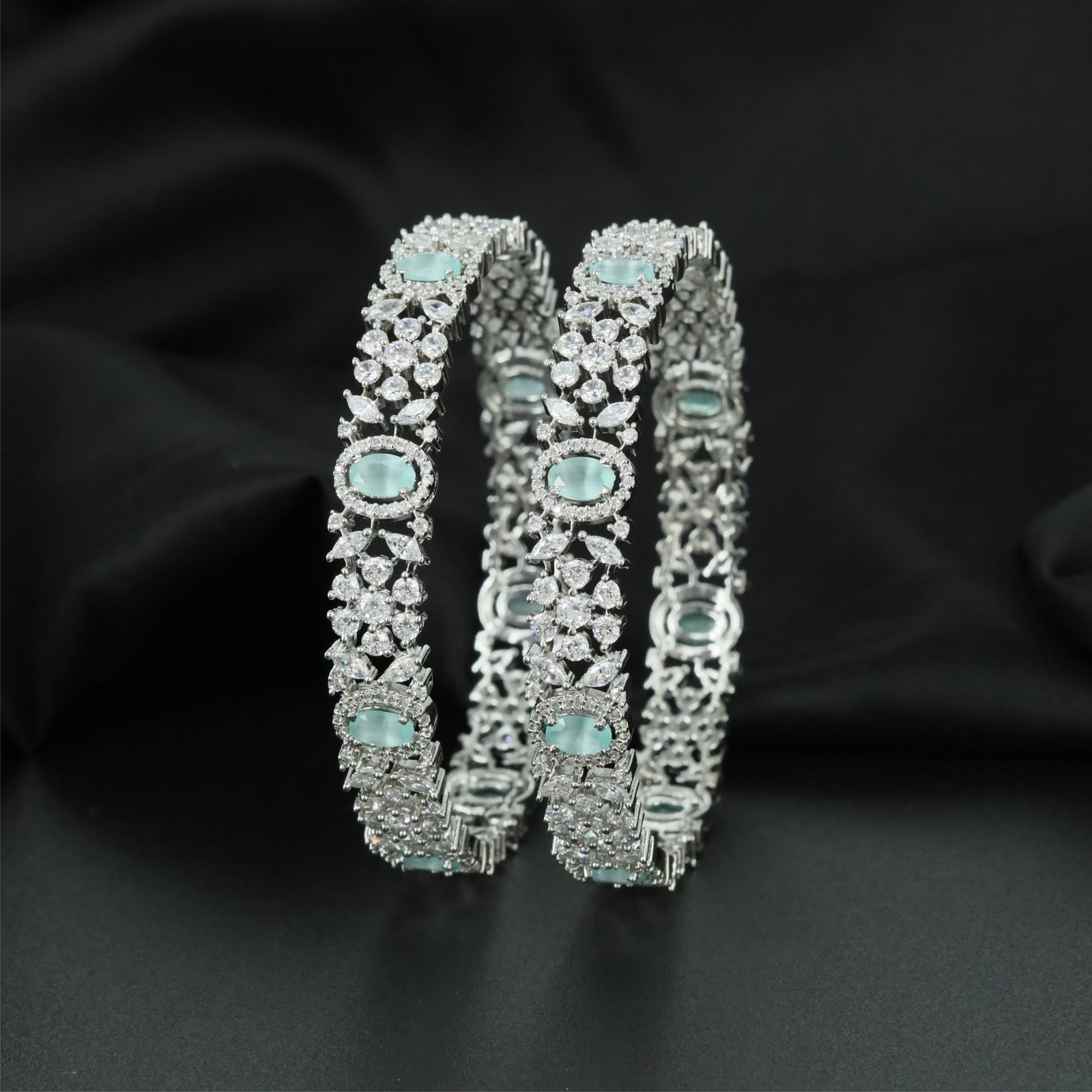Crest Floral Rhodium Bangles with Decorative Centre Styling
