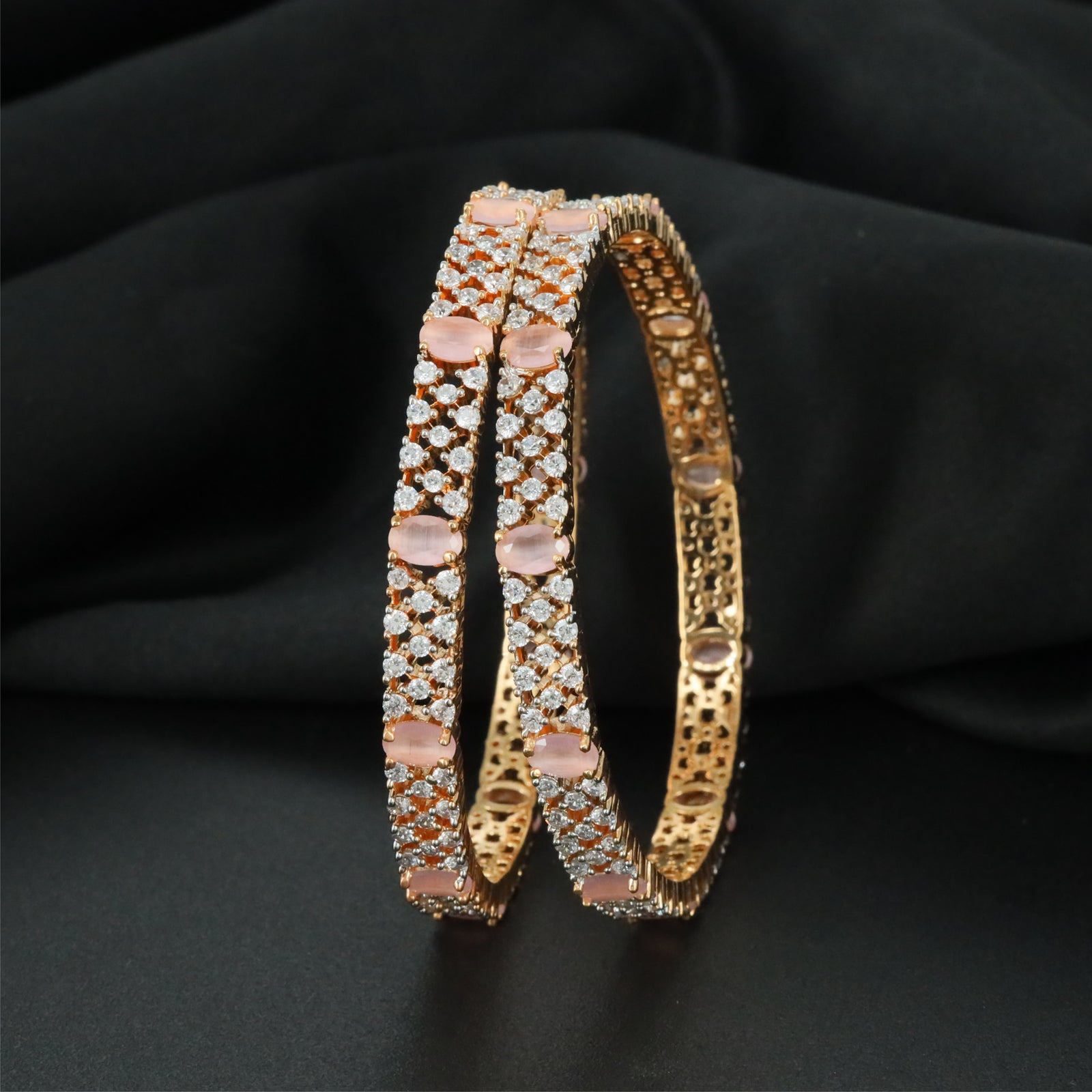 Connector Style Gold Polish Bangles with Symmetrical Framework Design