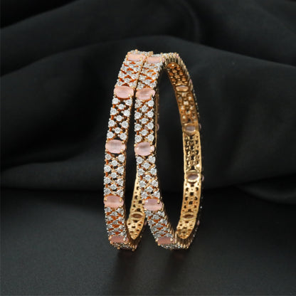 Connector Style Gold Polish Bangles with Symmetrical Framework Design