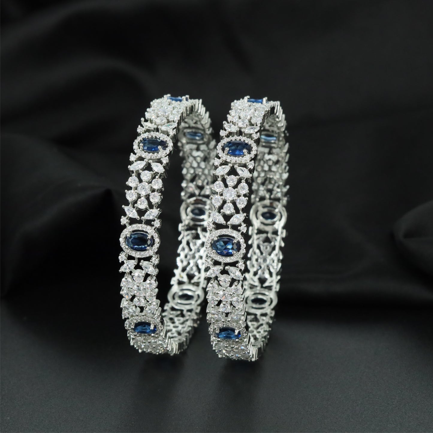 Majestic Garden Rhodium Bangles with Elaborate Floral Framework