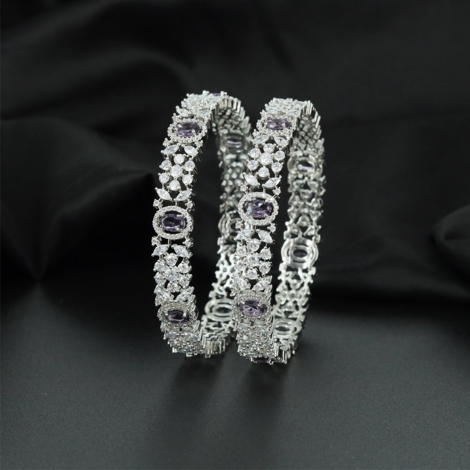 Petal Mosaic Rhodium Bangles with Intricate Border Styling