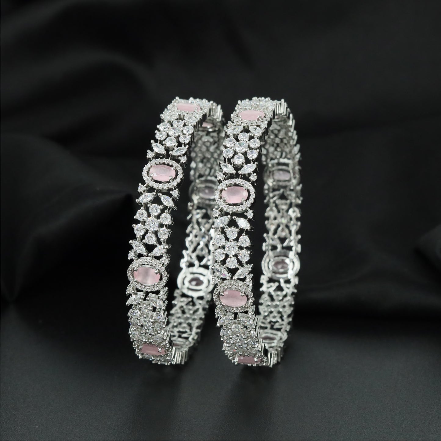 Bloom Trellis Rhodium Bangles with Structured Cluster Design