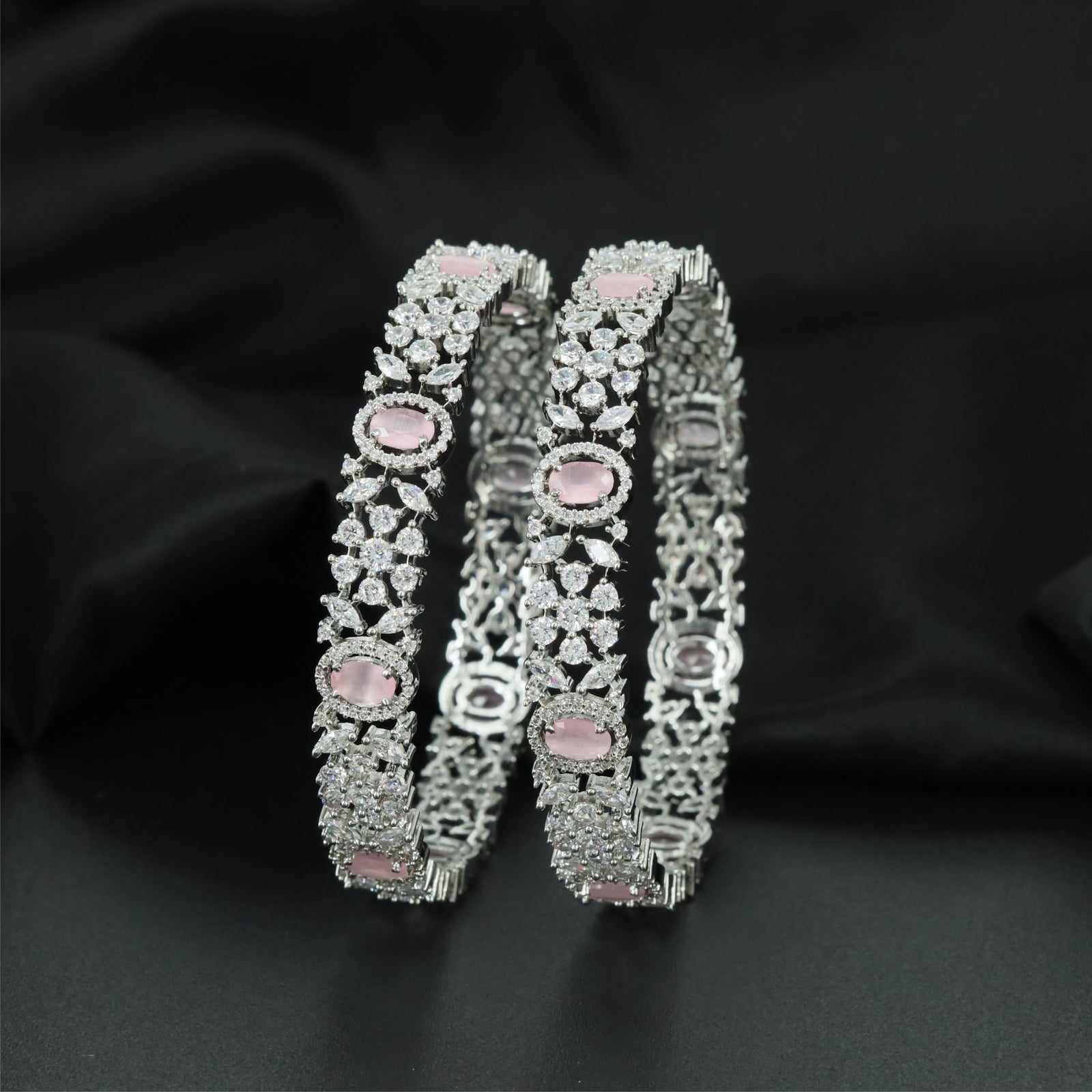 Bloom Trellis Rhodium Bangles with Structured Cluster Design