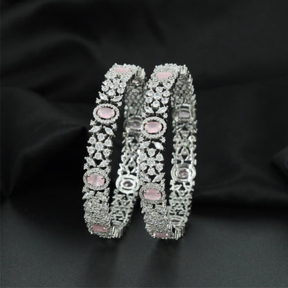 Bloom Trellis Rhodium Bangles with Structured Cluster Design