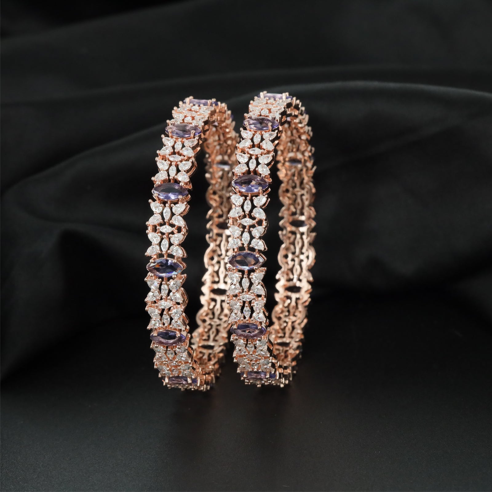 Petal Network Rose Gold Bangles with Detailed Centre Arrangement