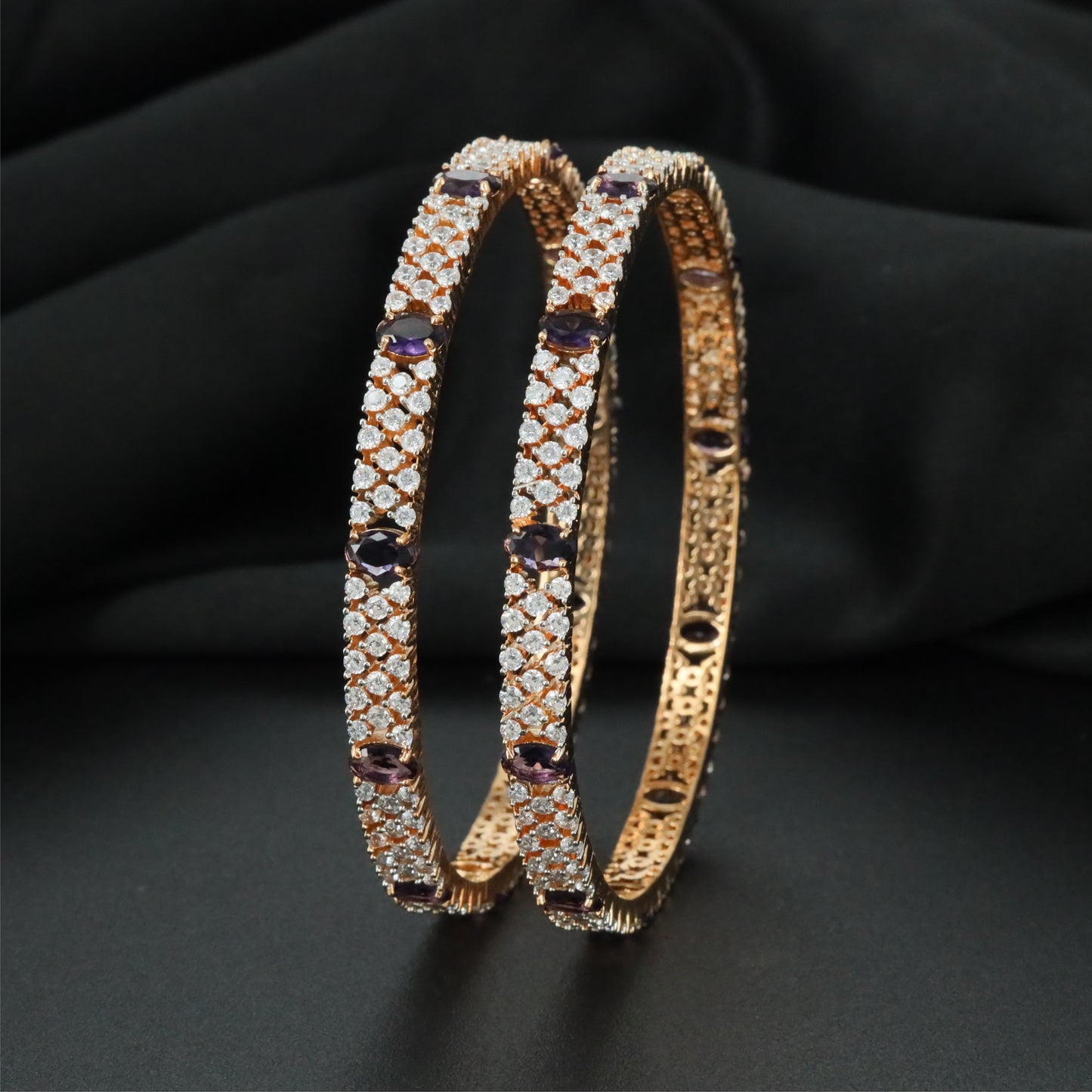 Square Frame Gj Bangles with Repeating Accent Sections