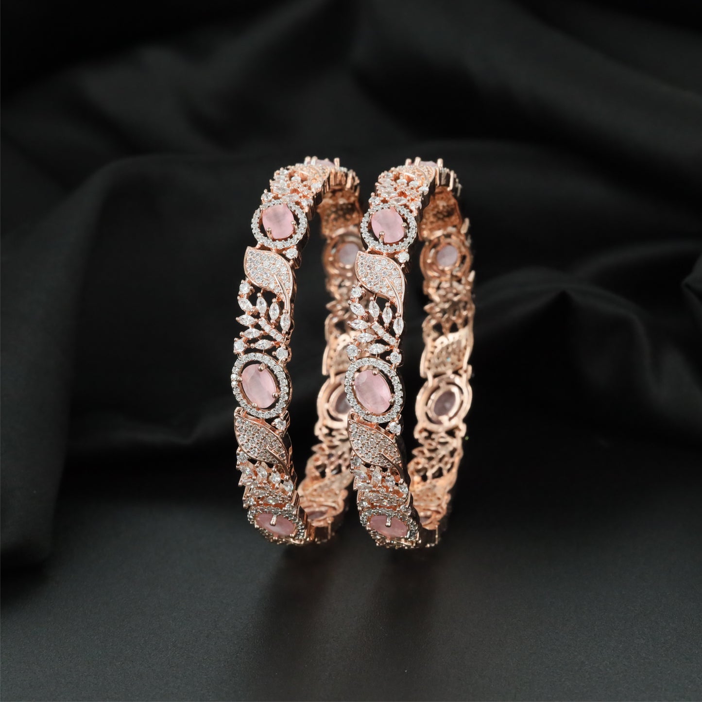 Elite Leafline Rose Gold Bangles with Ornamental Framework Layout