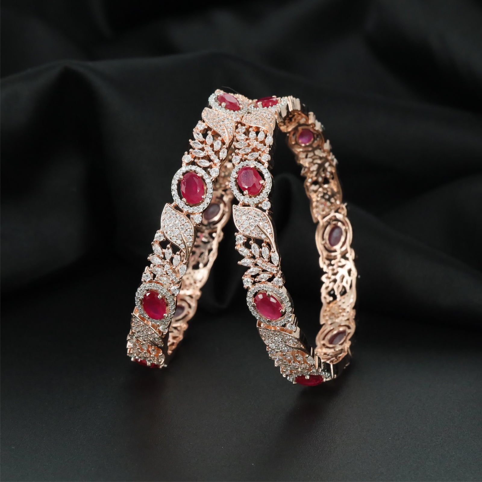 Prestige Orbit Rose Gold Bangles with Intricate Floral Arrangement