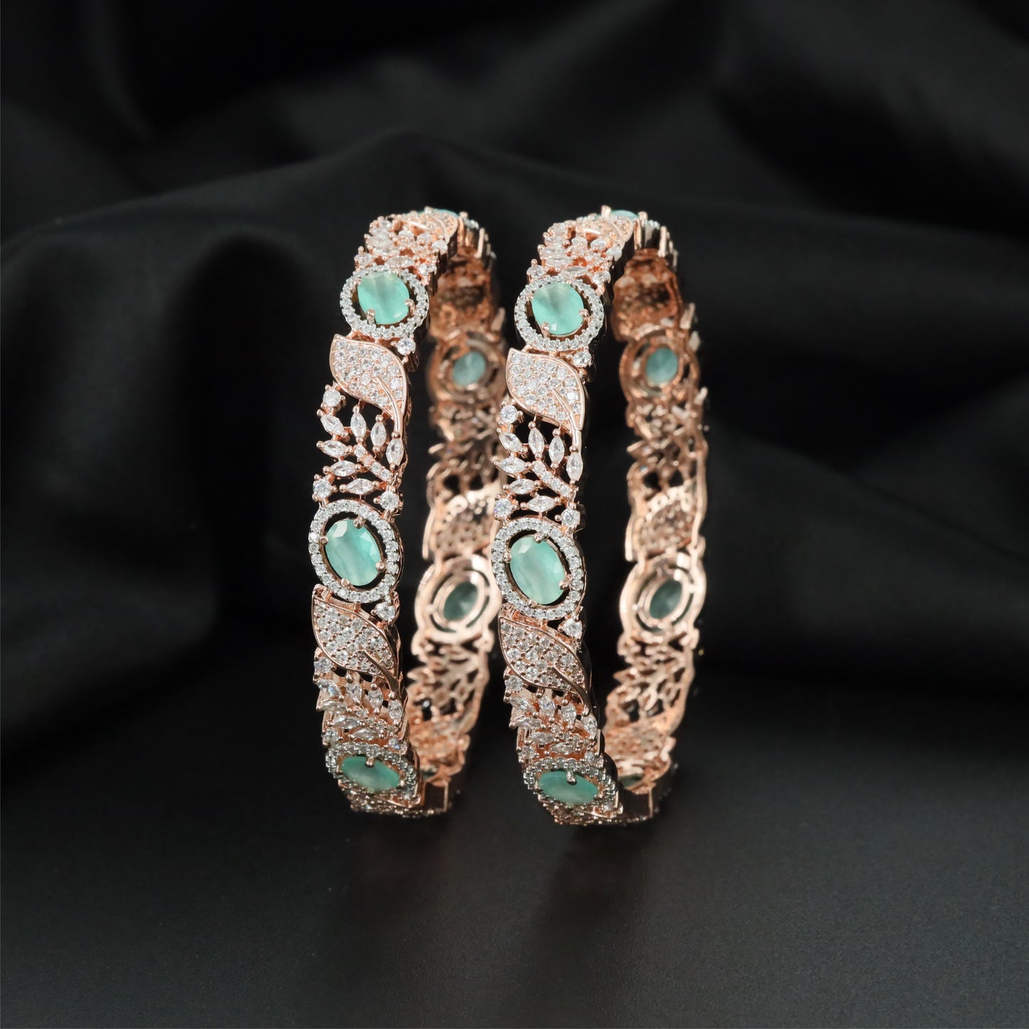 Artisan Garden Rose Gold Bangles with Detailed Border Styling