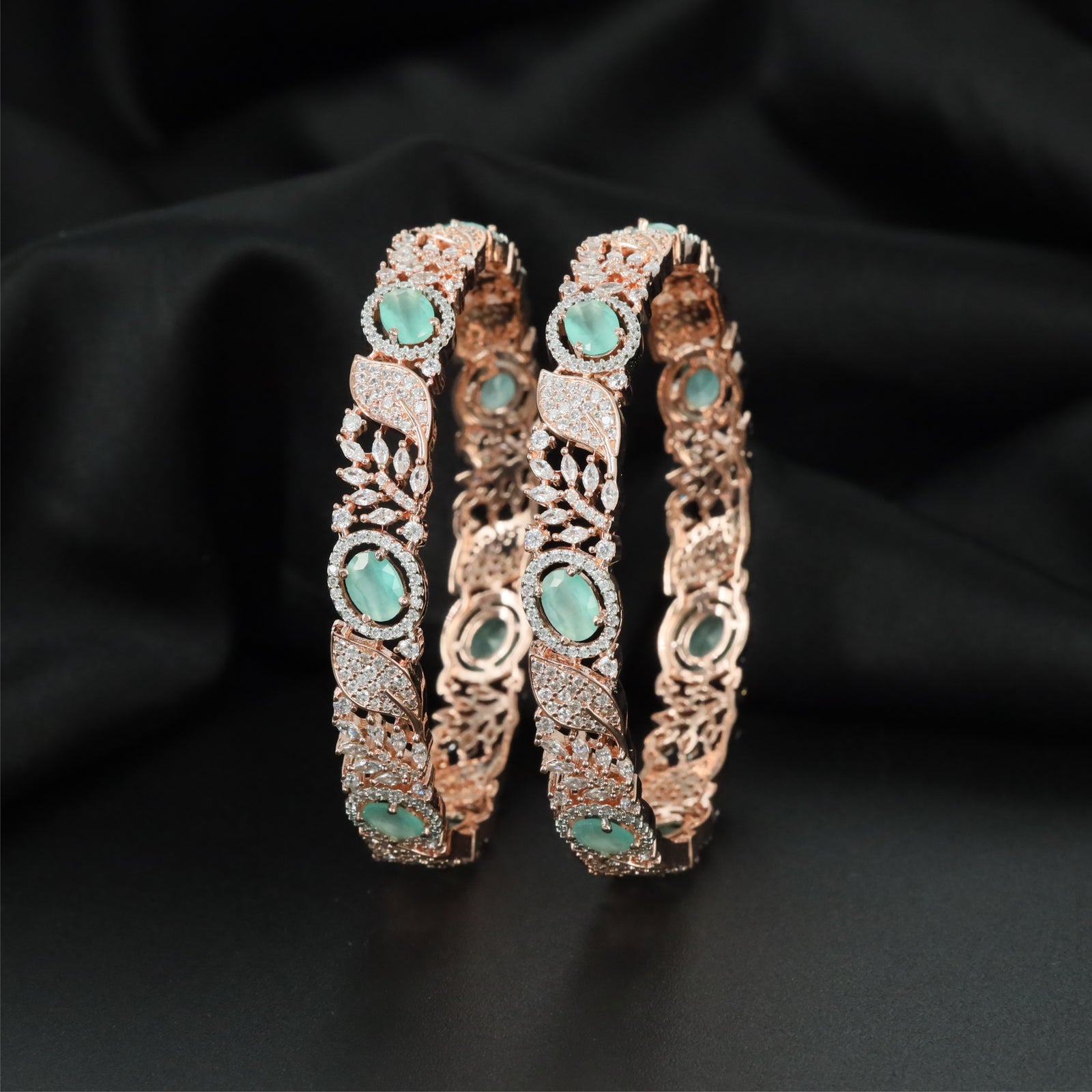 Artisan Garden Rose Gold Bangles with Detailed Border Styling