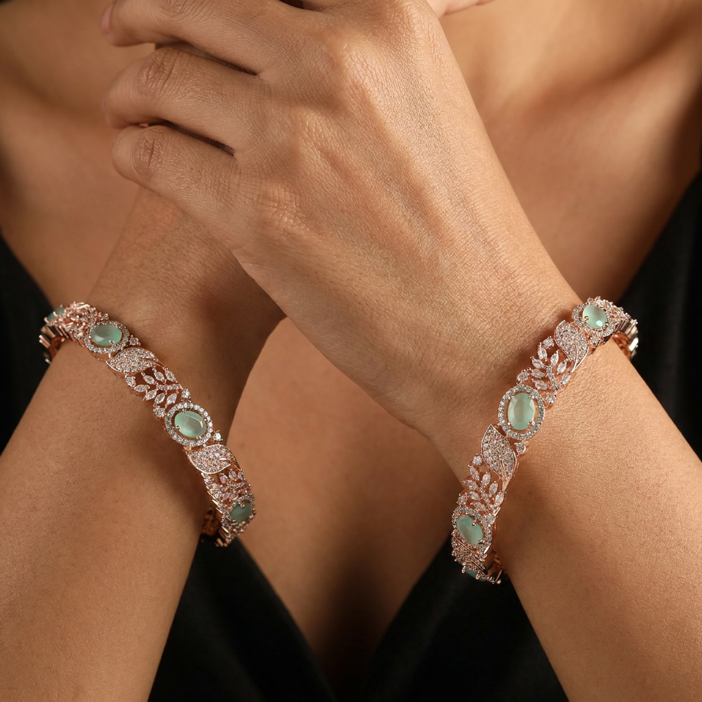 Artisan Garden Rose Gold Bangles with Detailed Border Styling