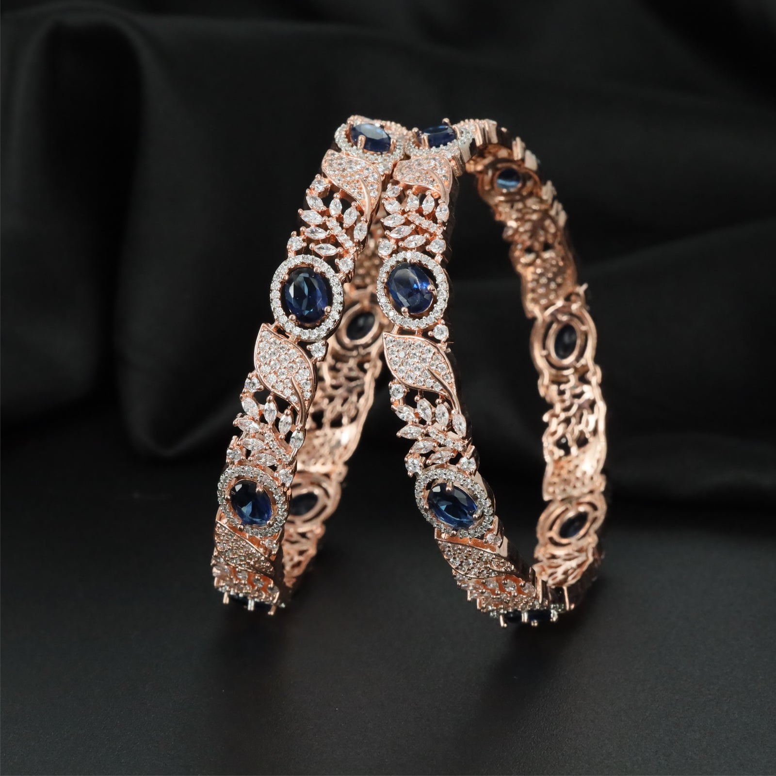 Elite Garden Rose Gold Bangles with Ornamental Framework Layout