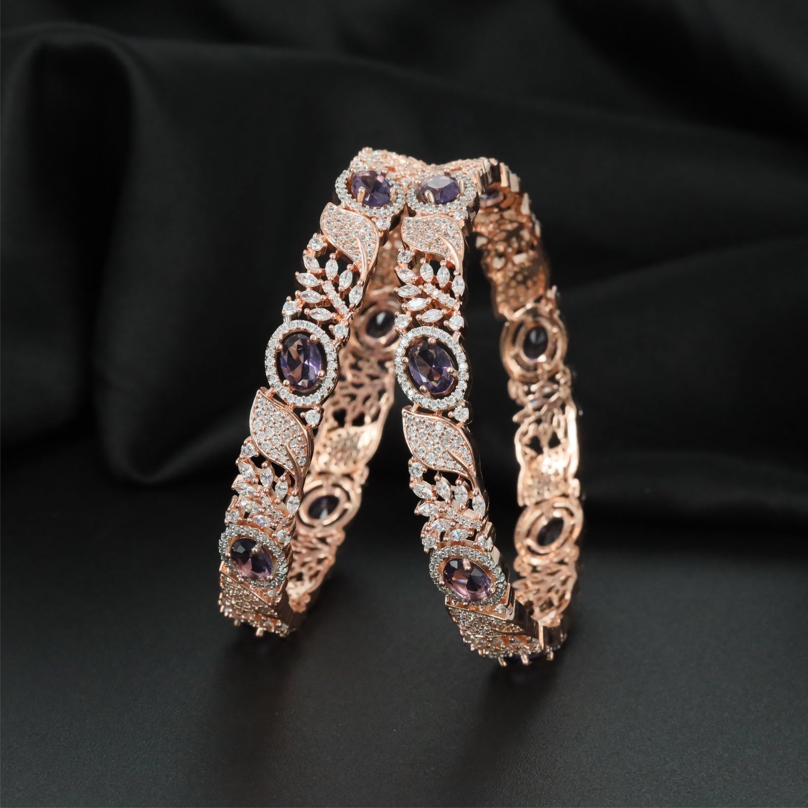 Boulevard Blossom Rose Gold Bangles with Balanced Openwork Design