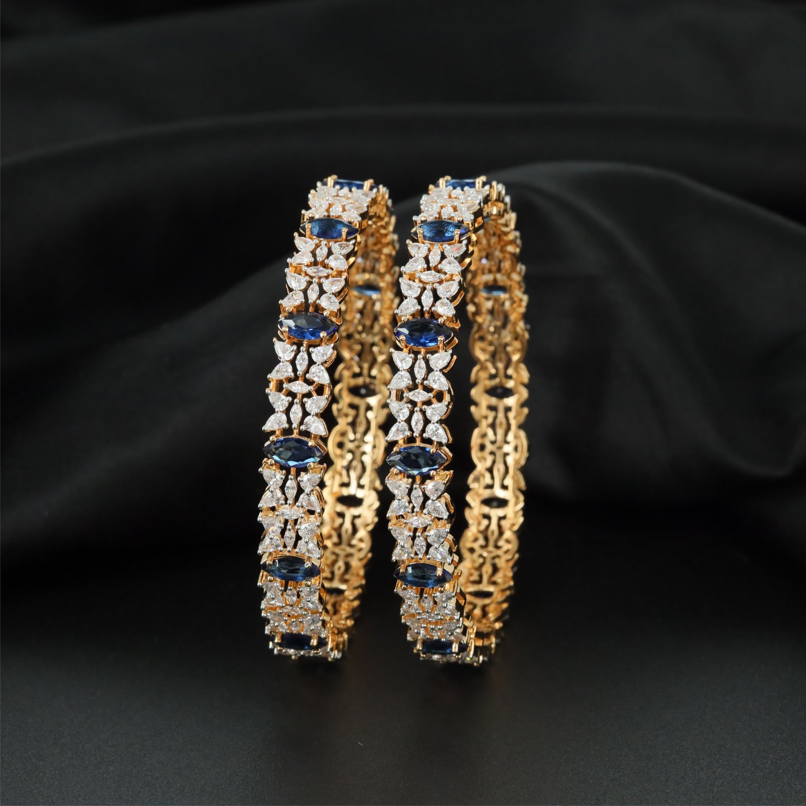 Rosette Nexus Gold Polish Bangles with Detailed Connector Layout