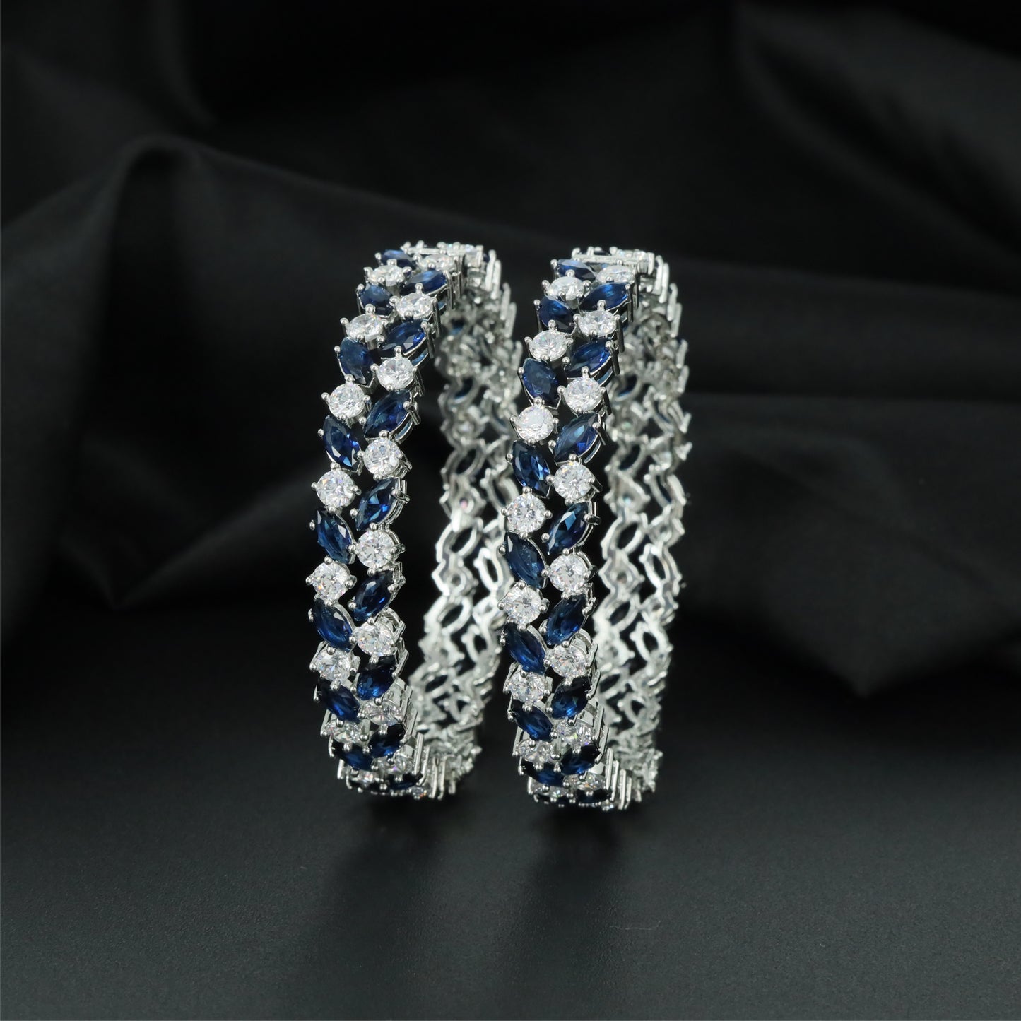 Sterling Cluster Rhodium Bangles with Repeating Floral Construction