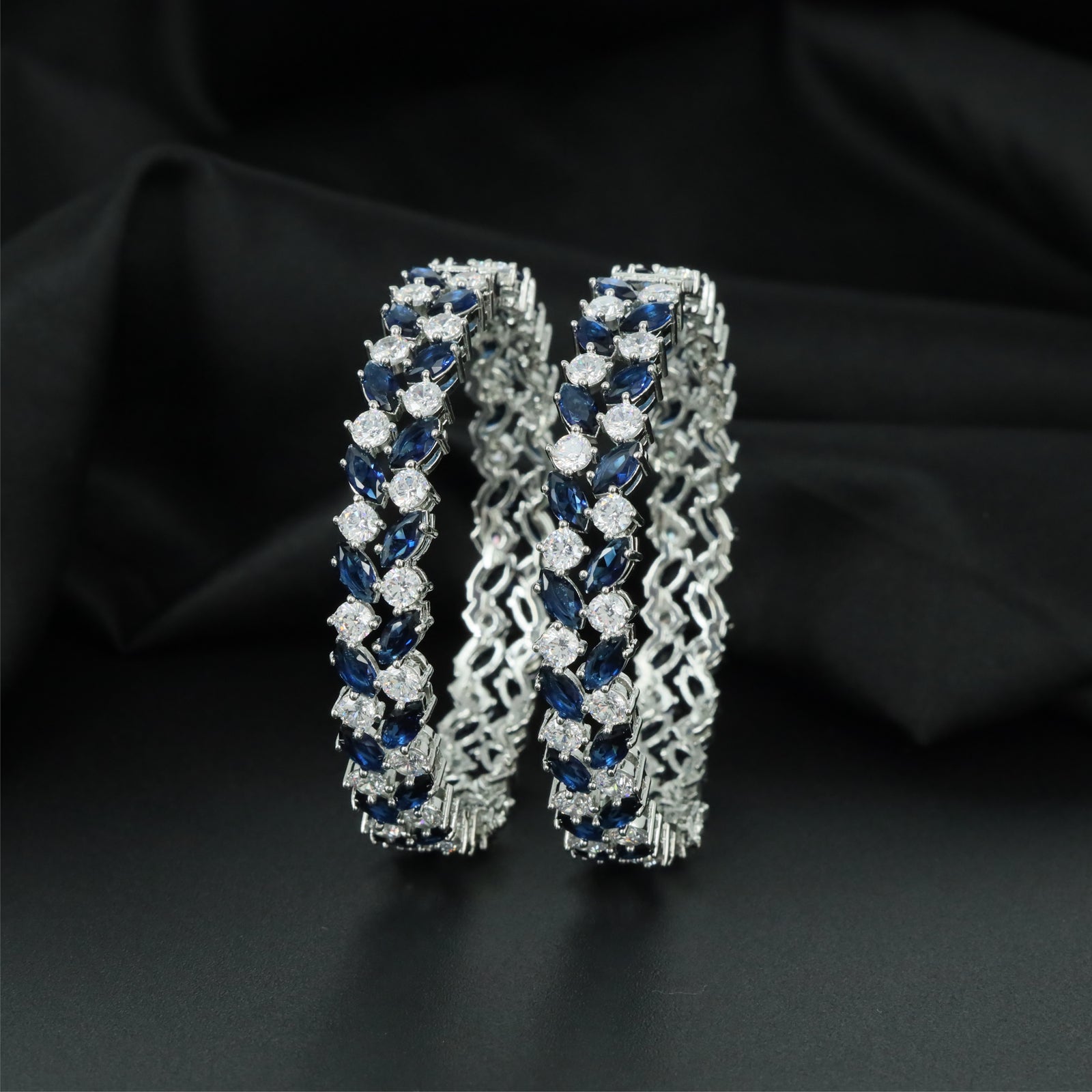 Sterling Cluster Rhodium Bangles with Repeating Floral Construction