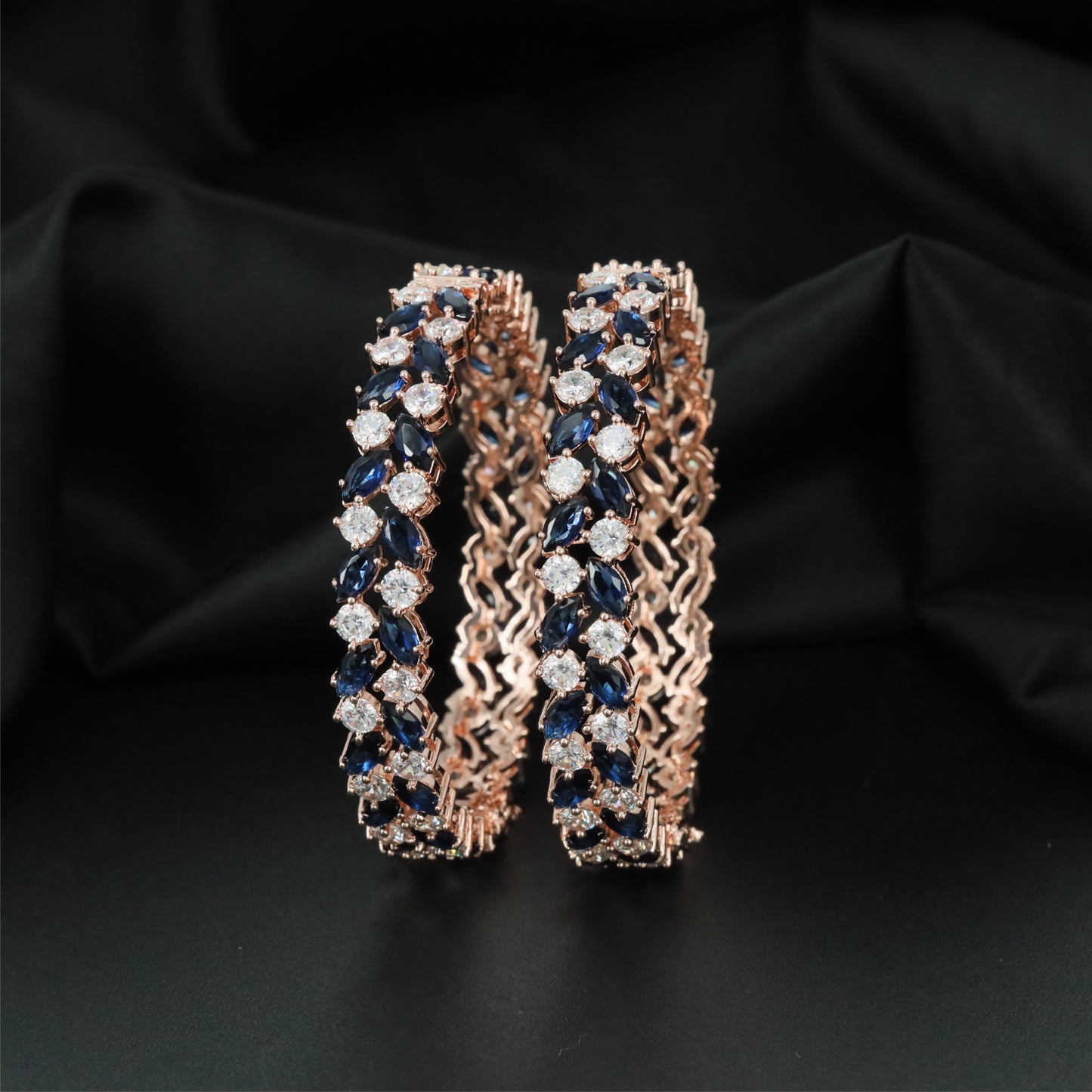 Riviera Bloomline Rose Gold Bangles with Intricate Cluster Arrangement
