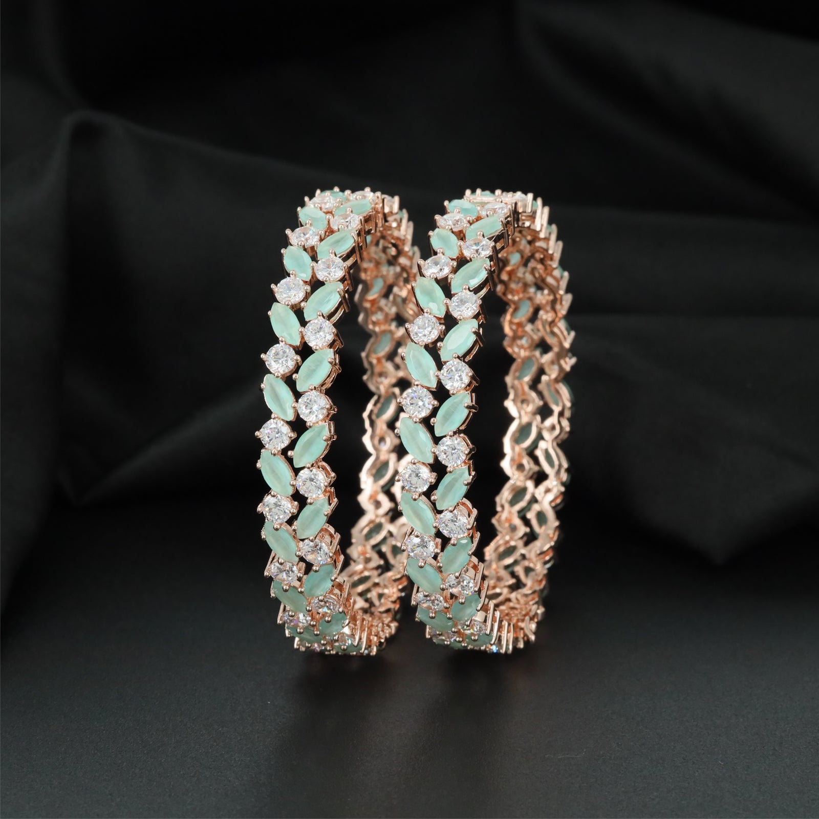 Summit Chevron Rose Gold Bangles with Elaborate Marquise Arrangement