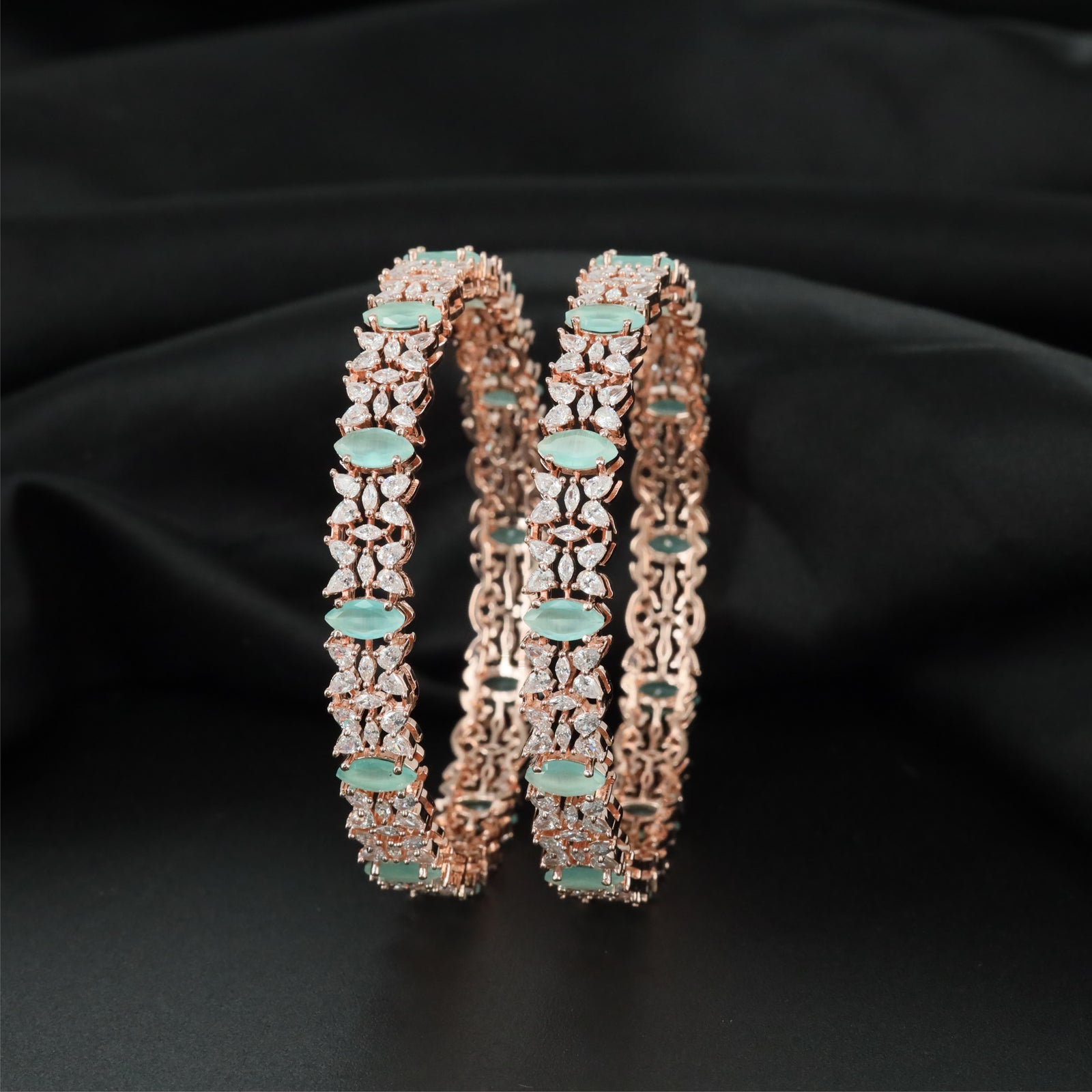 Floral Junction Rose Gold Bangles with Balanced Structural Layout