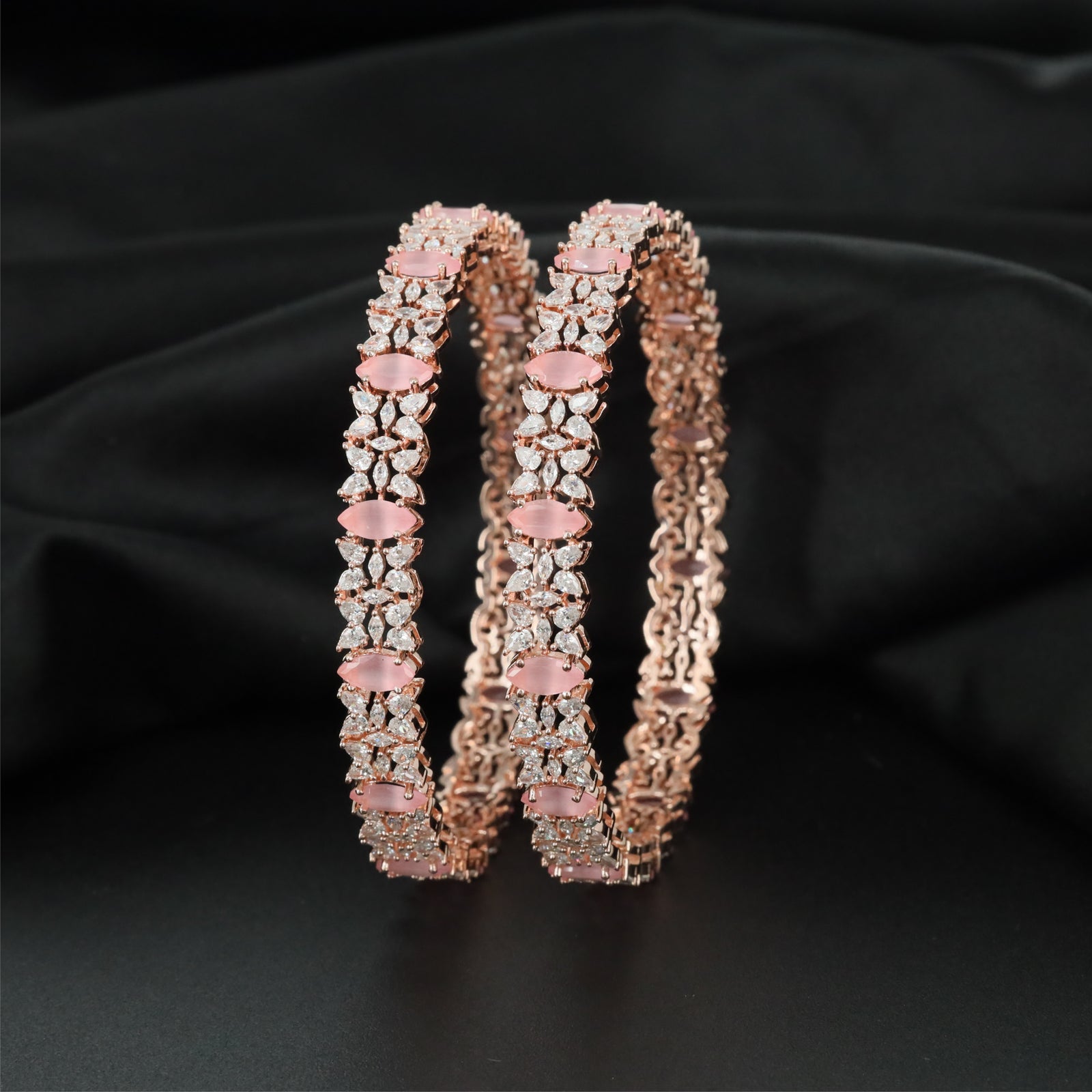 Clustered Petal Rose Gold Bangles with Balanced Structural Profile