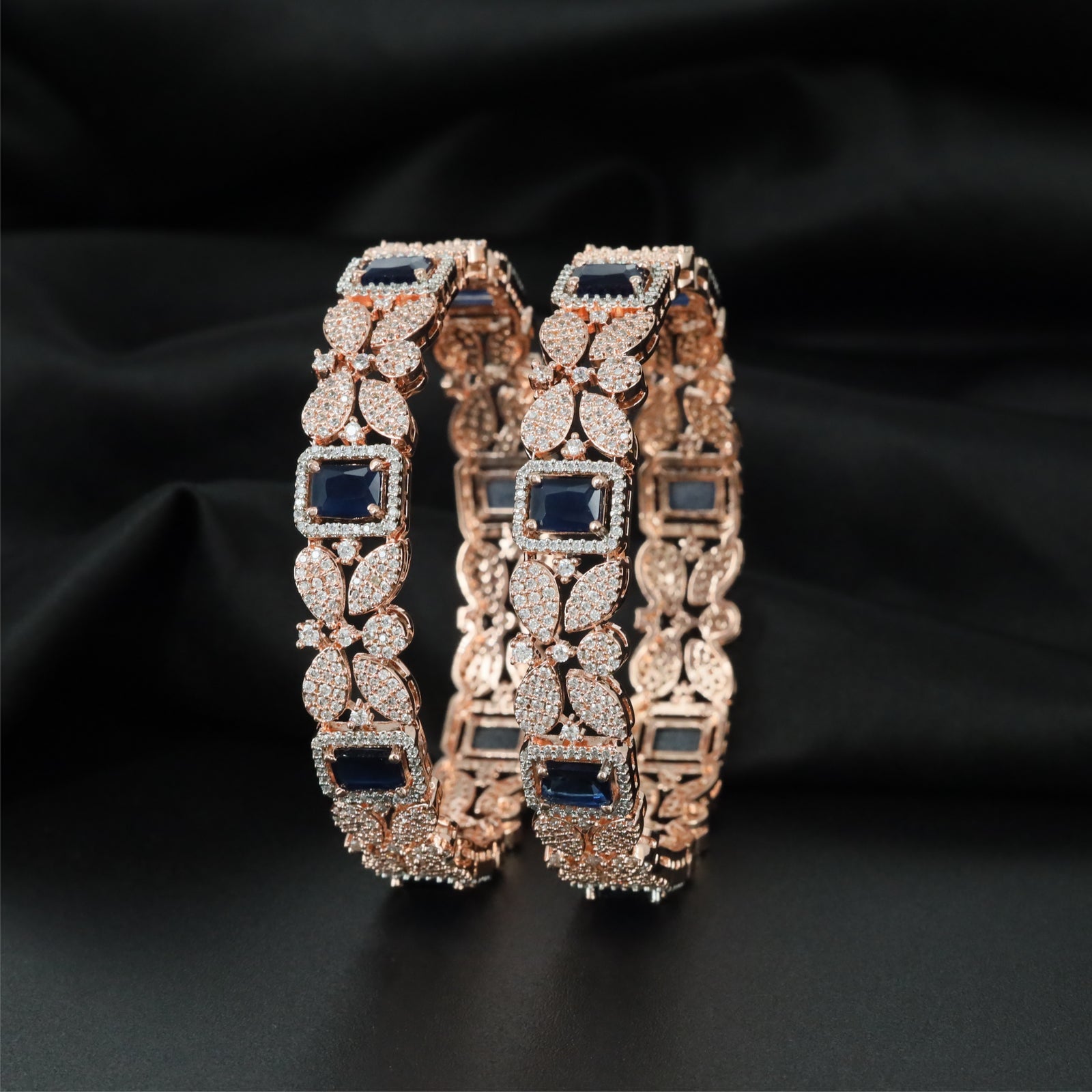 Luxury Interlink Rose Gold Bangles with Decorative Border Pattern