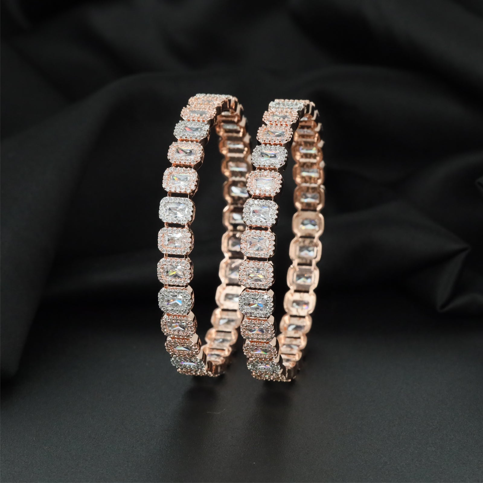 Skyline Royale Rose Gold Bangles with Geometric Centre Alignment